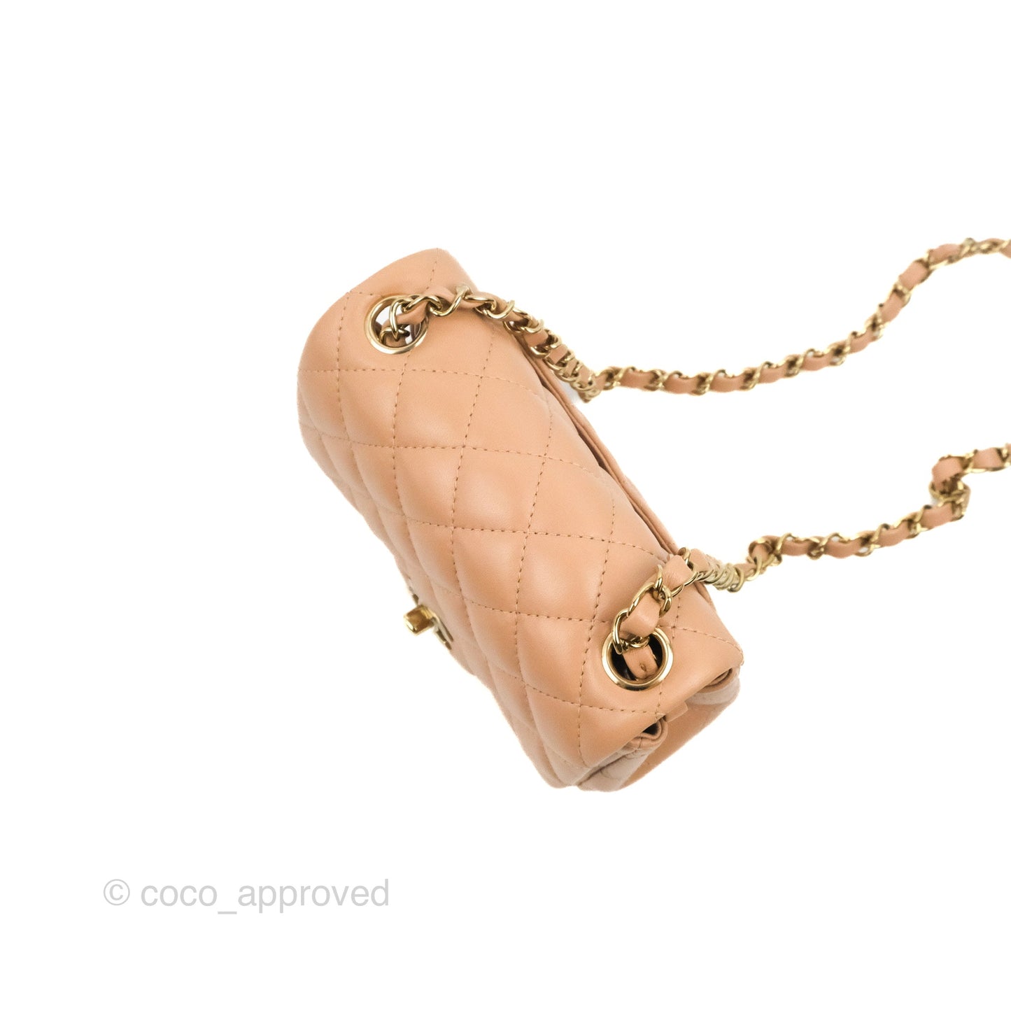 Chanel Mini Square Beige Lambskin Gold Hardware 21A