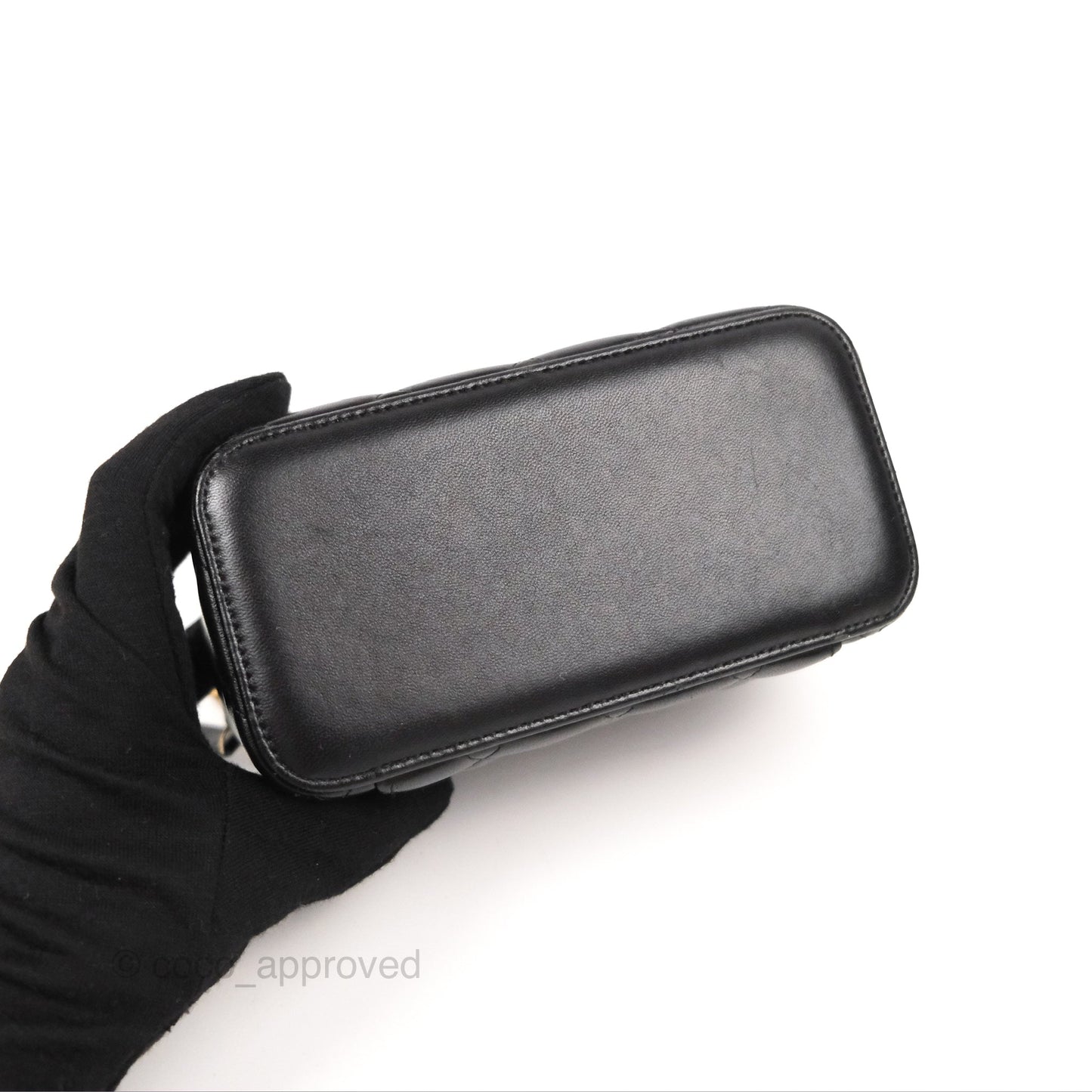 Chanel Vanity Rectangular Top Handle Black Lambskin Gold Hardware