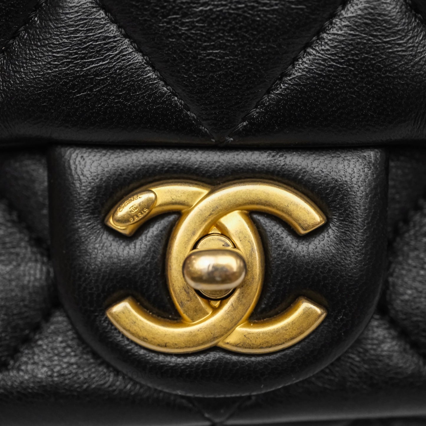 Chanel Small CC Funky Town Flap Quilted Black Lambskin Aged Gold Hardware