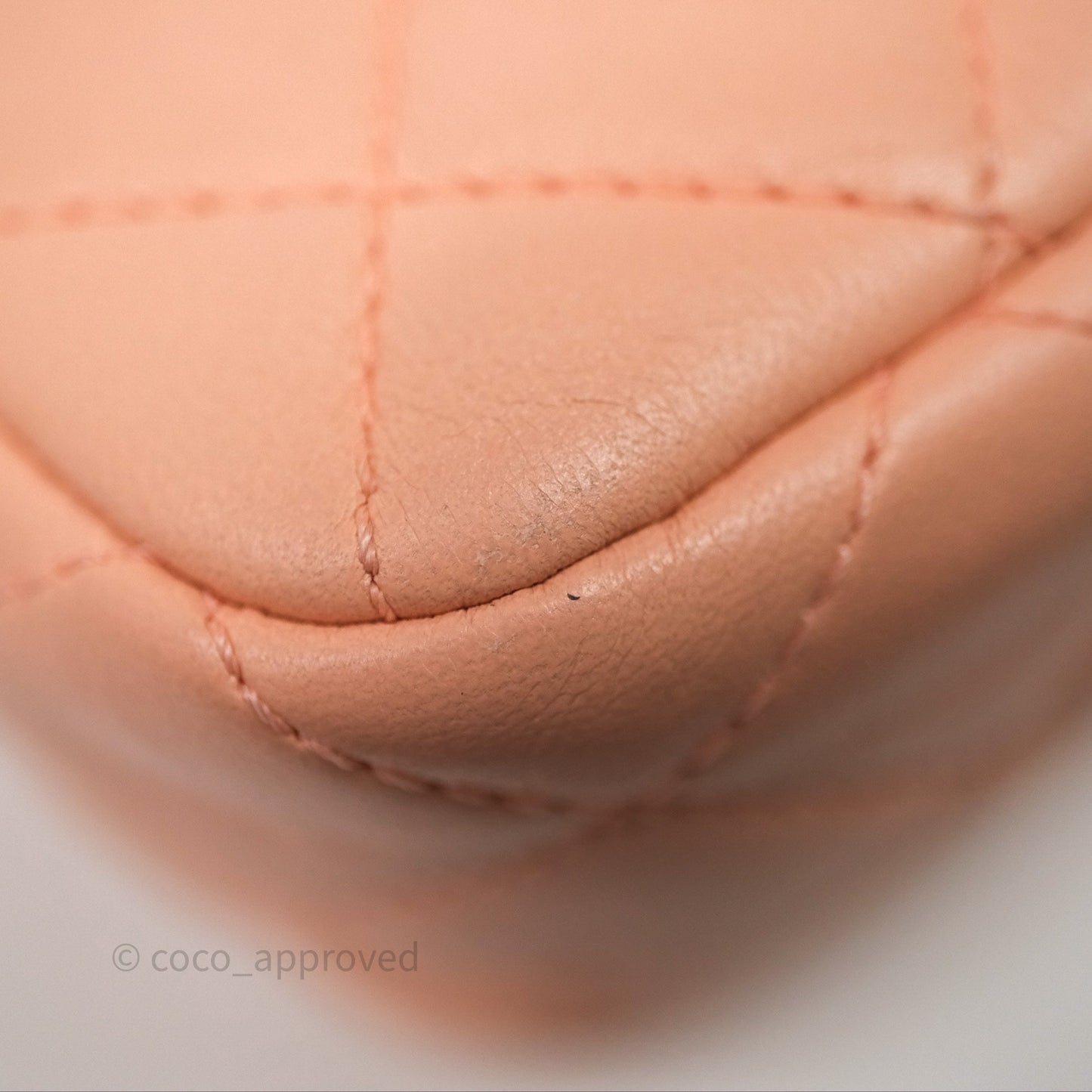 Chanel Mini Rectangular Pearl Crush Quilted Peach Lambskin Aged Gold Hardware