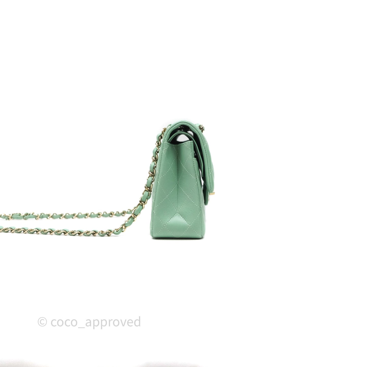 Chanel Small Classic Flap Quilted Mint Green Lambskin Gold Hardware