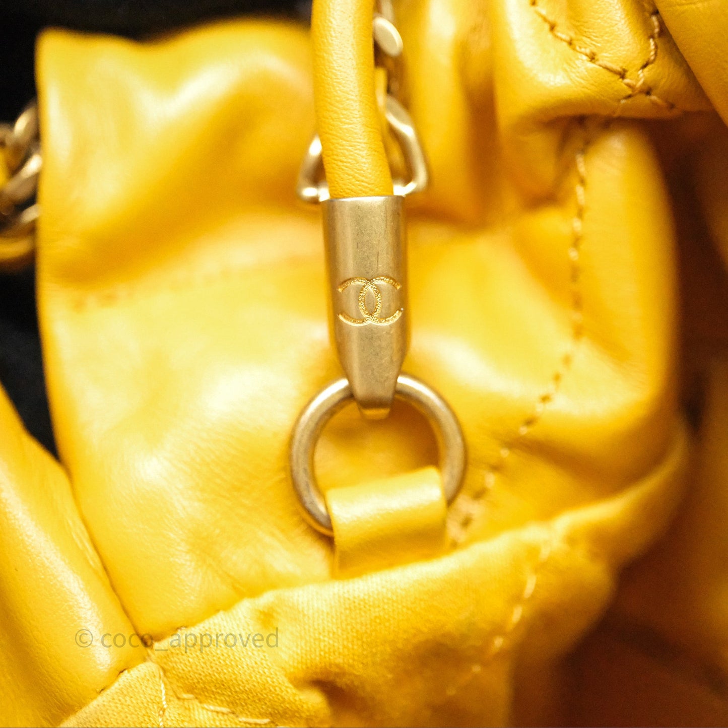 Chanel 22 Mini Bag Mustard Yellow Crumpled Calfskin Aged Gold Hardware