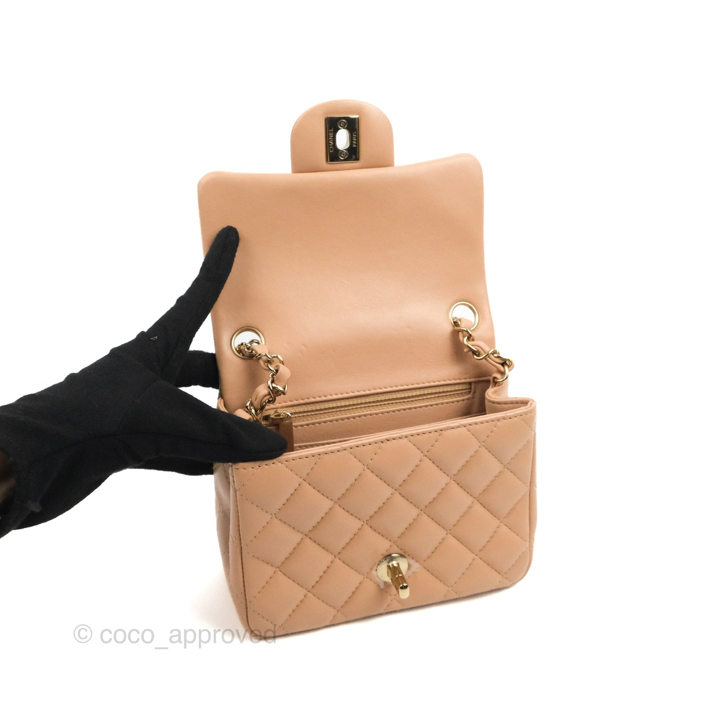 Chanel Mini Square Beige Lambskin Gold Hardware 21A