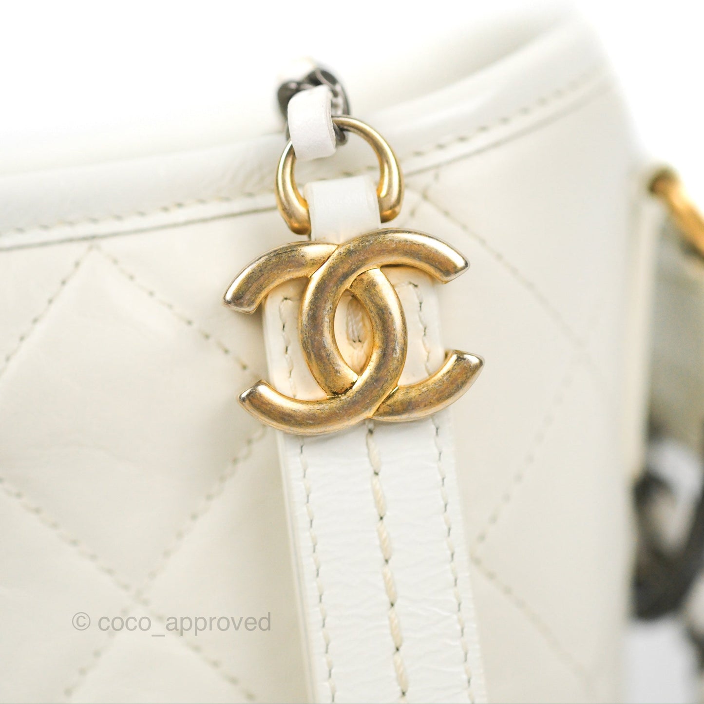 Chanel Quilted Small Gabrielle Hobo White Aged Calfskin Mixed Hardware