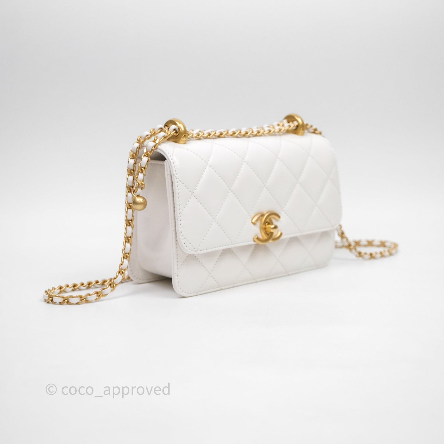 Chanel Mini Perfect Fit Adjustable Chain White Calfskin Aged Gold Hardware