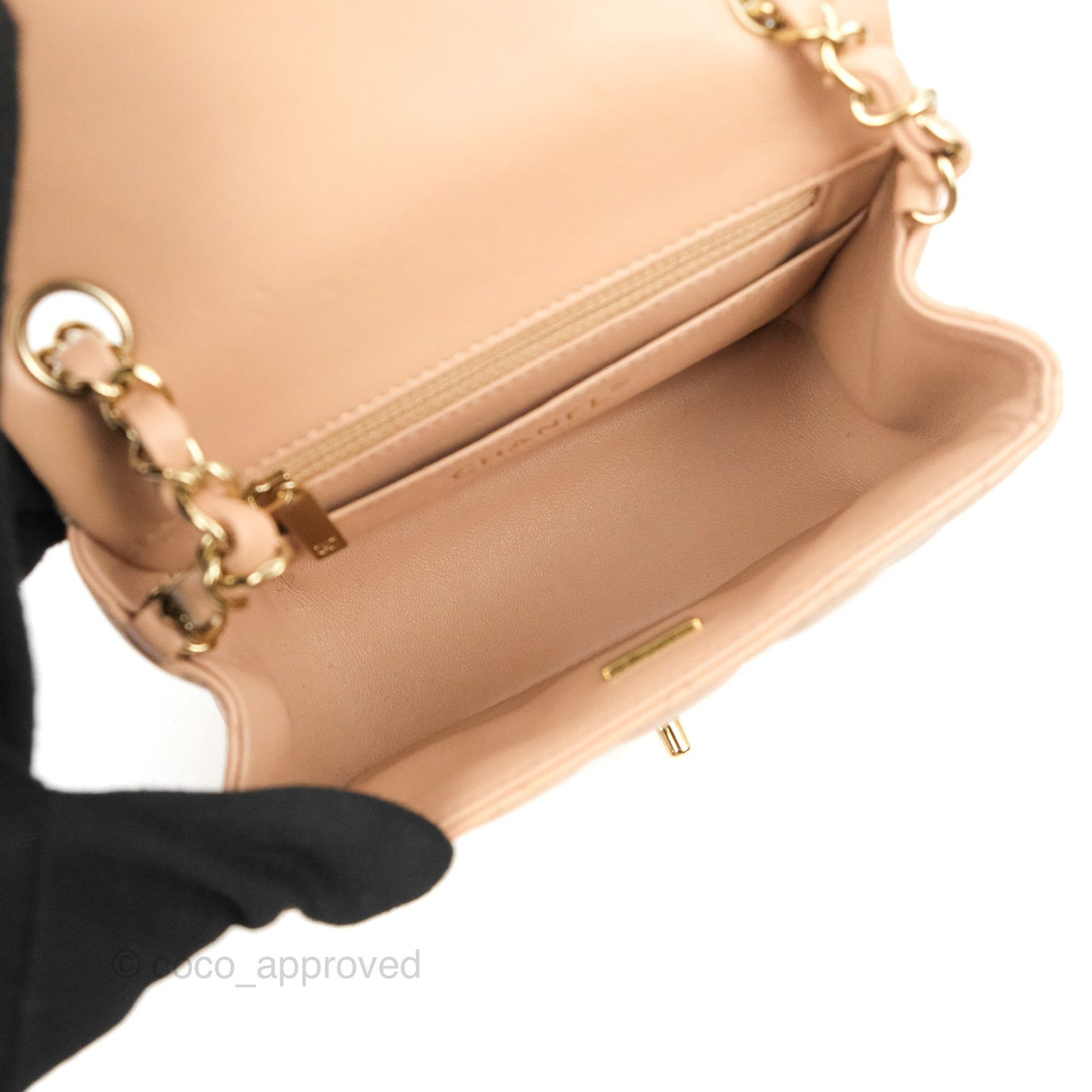 Chanel Mini Square Beige Lambskin Gold Hardware 21A