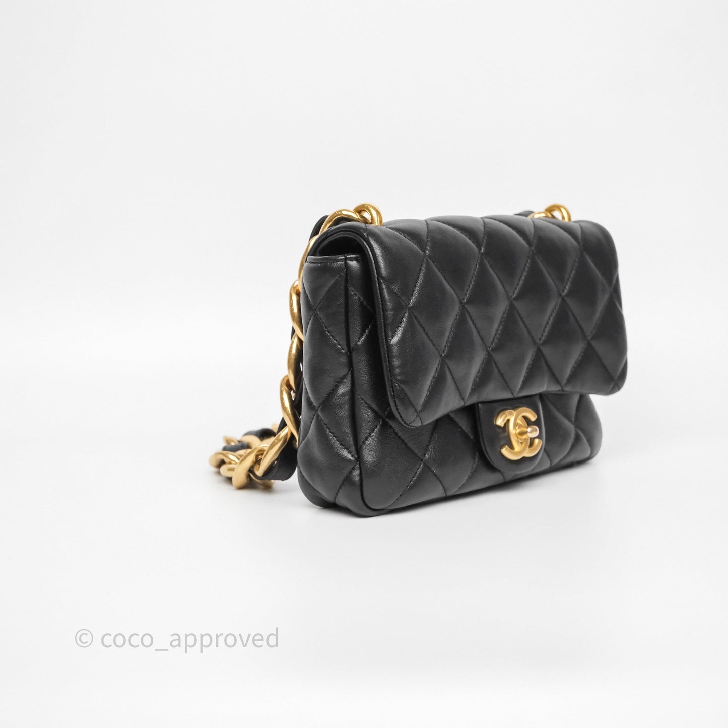 Chanel Small CC Funky Town Flap Quilted Black Lambskin Aged Gold Hardware
