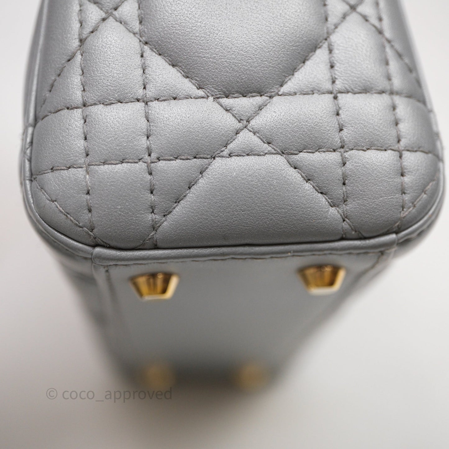 Christian Dior Mini Lady Dior Iridescent Grey Lambskin Cannage Gold Hardware