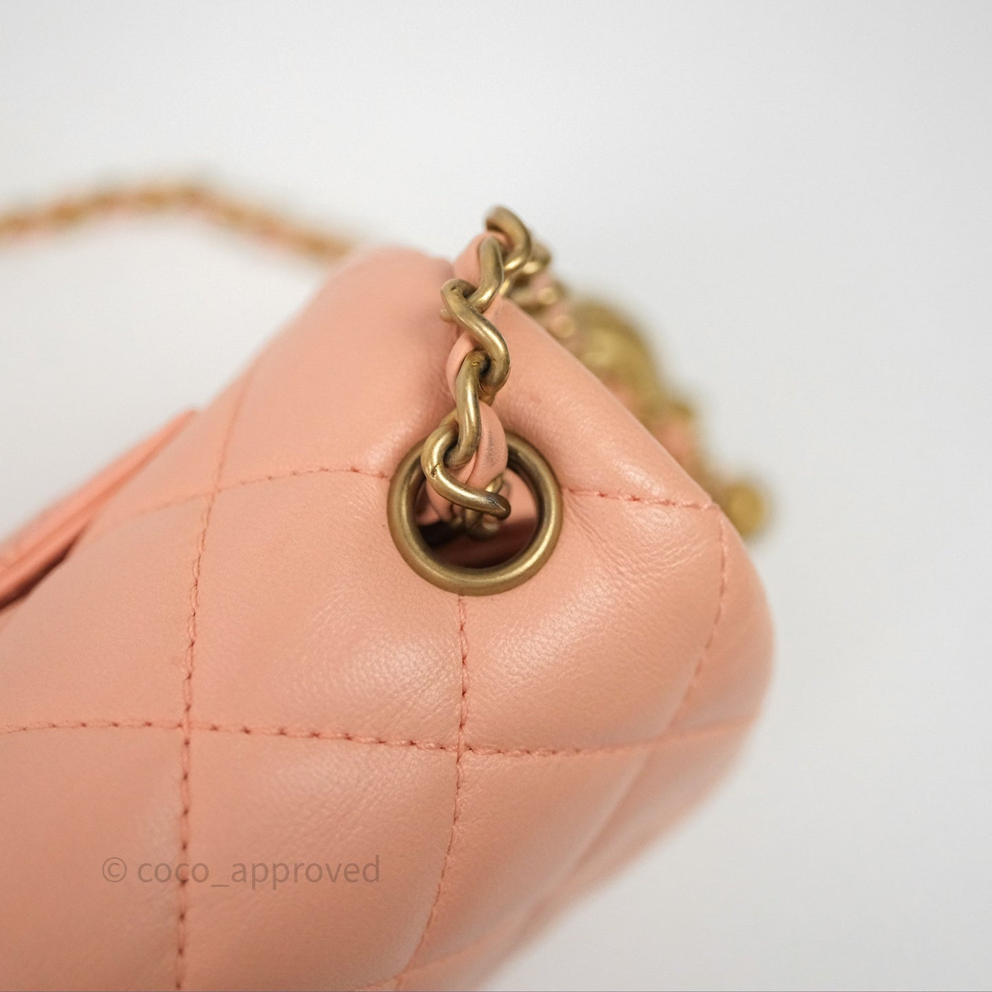Chanel Mini Rectangular Pearl Crush Quilted Peach Lambskin Aged Gold Hardware