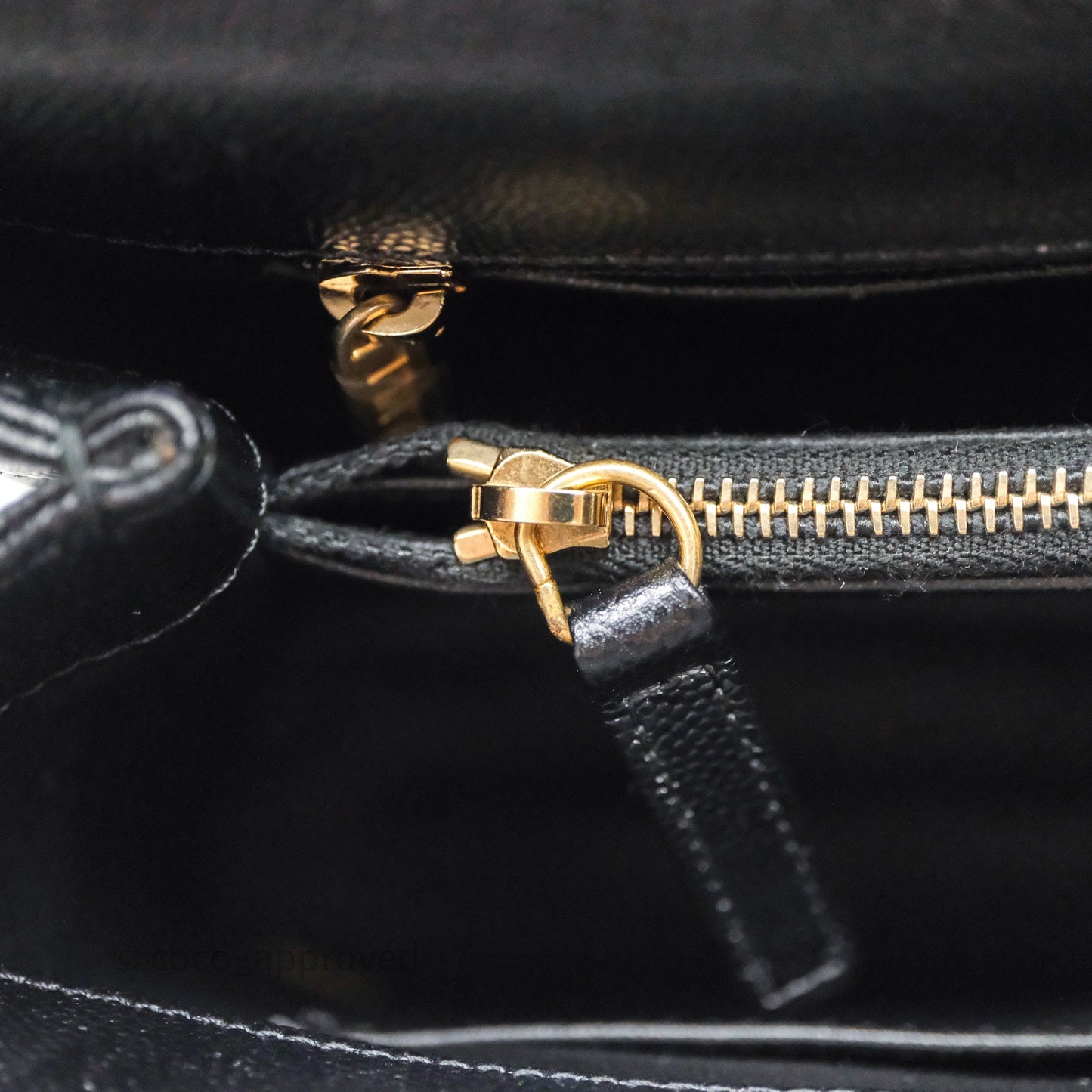 Chanel Medium Quilted Coco Handle Chevron Black Caviar Aged Gold Hardware Lizard Handle