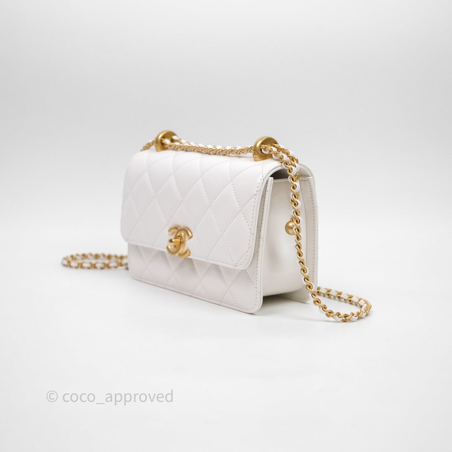 Chanel Mini Perfect Fit Adjustable Chain White Calfskin Aged Gold Hardware