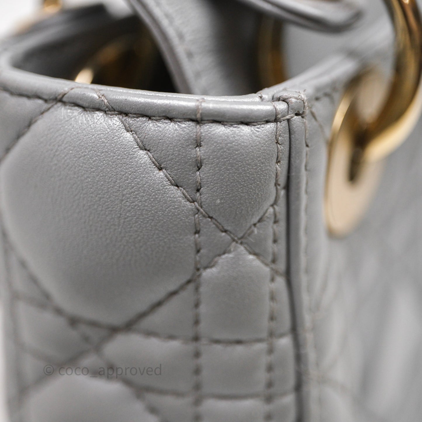 Christian Dior Mini Lady Dior Iridescent Grey Lambskin Cannage Gold Hardware