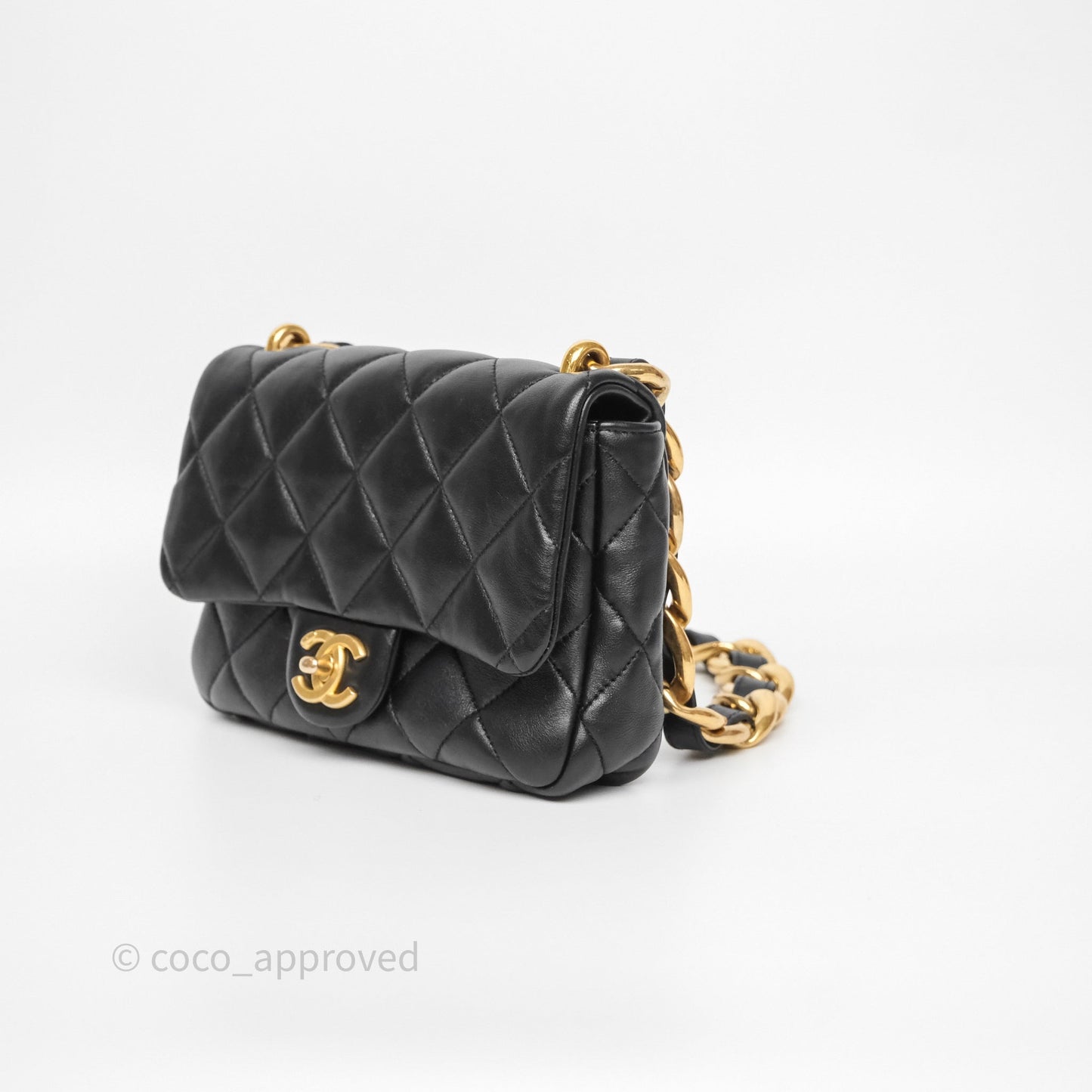 Chanel Small CC Funky Town Flap Quilted Black Lambskin Aged Gold Hardware
