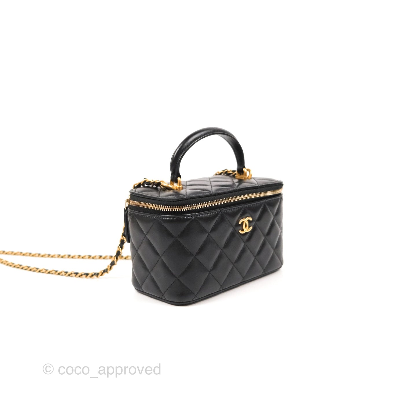 Chanel Vanity Rectangular Top Handle Black Lambskin Gold Hardware