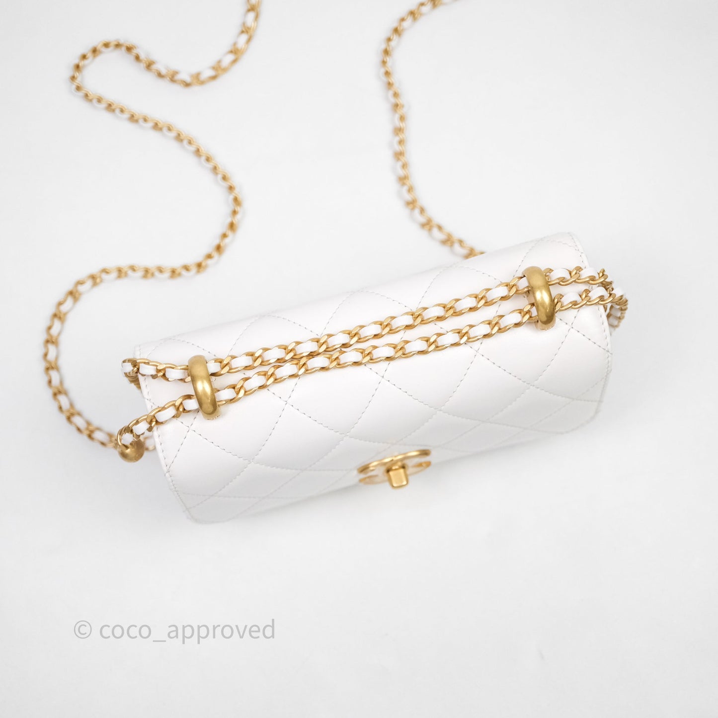Chanel Mini Perfect Fit Adjustable Chain White Calfskin Aged Gold Hardware