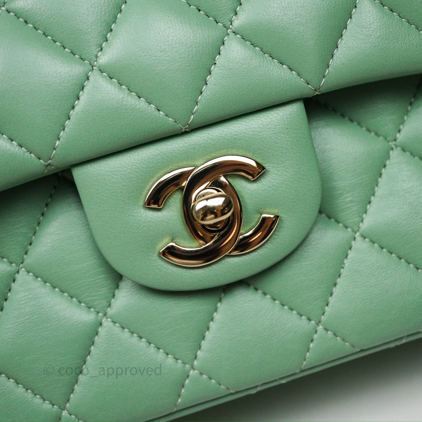 Chanel Small Classic Flap Quilted Mint Green Lambskin Gold Hardware
