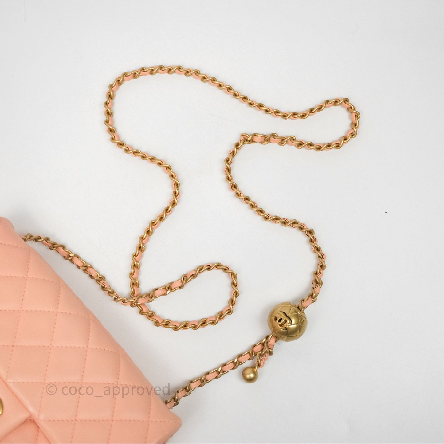 Chanel Mini Rectangular Pearl Crush Quilted Peach Lambskin Aged Gold Hardware