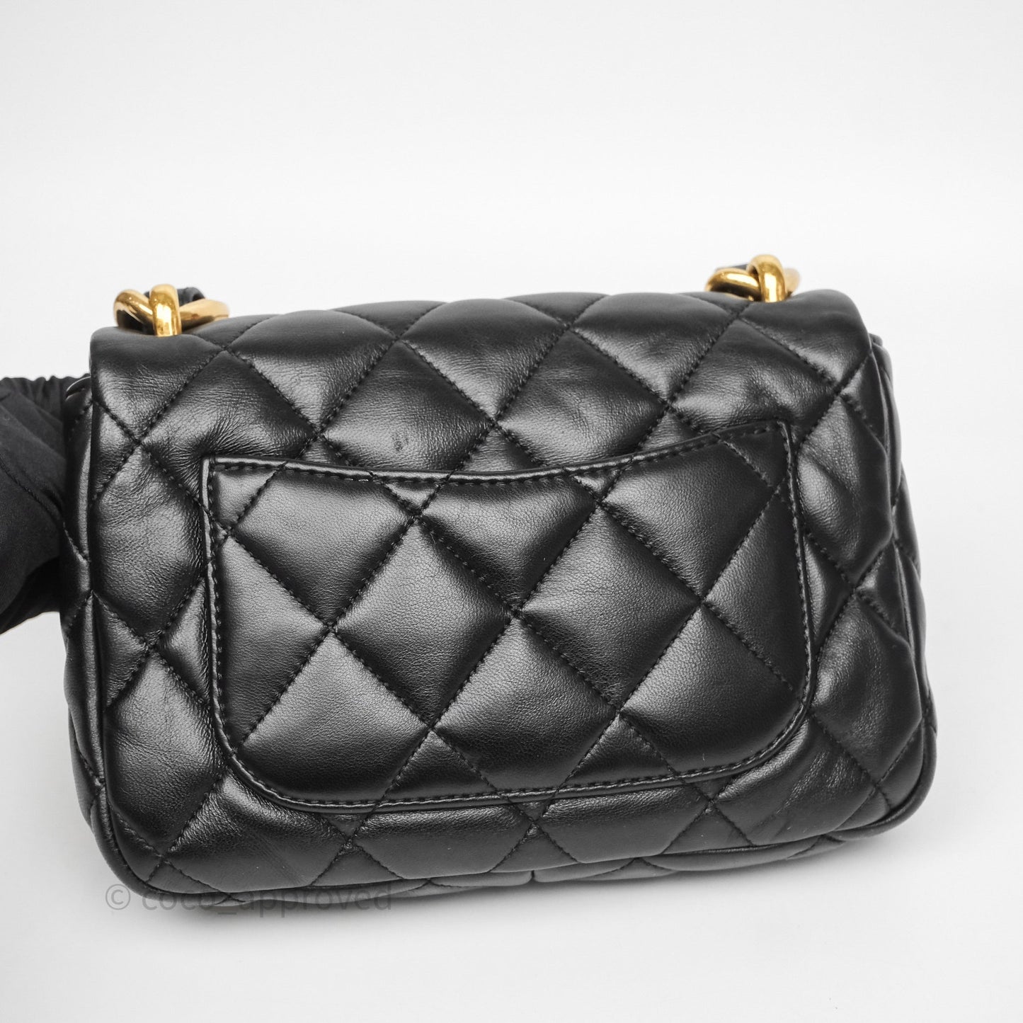 Chanel Small CC Funky Town Flap Quilted Black Lambskin Aged Gold Hardware