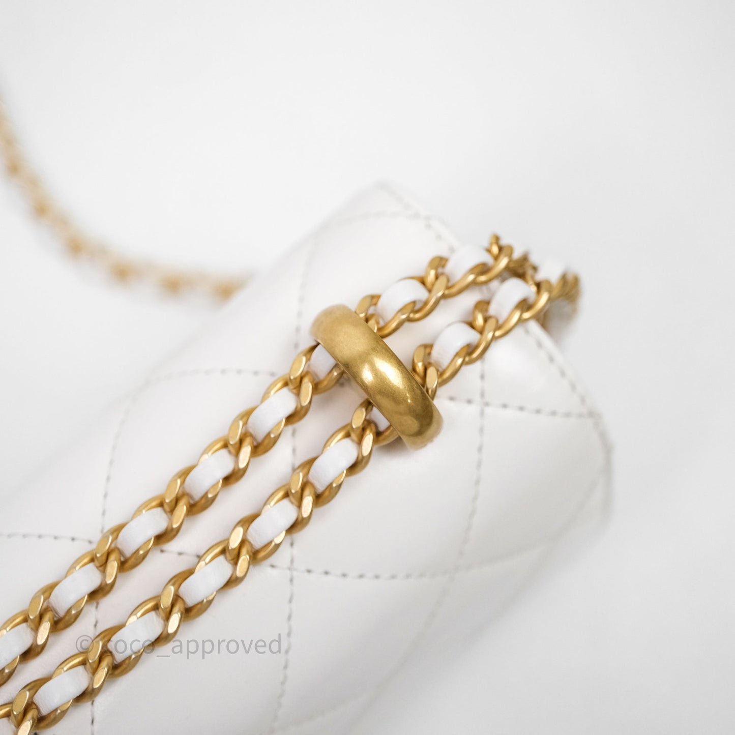 Chanel Mini Perfect Fit Adjustable Chain White Calfskin Aged Gold Hardware