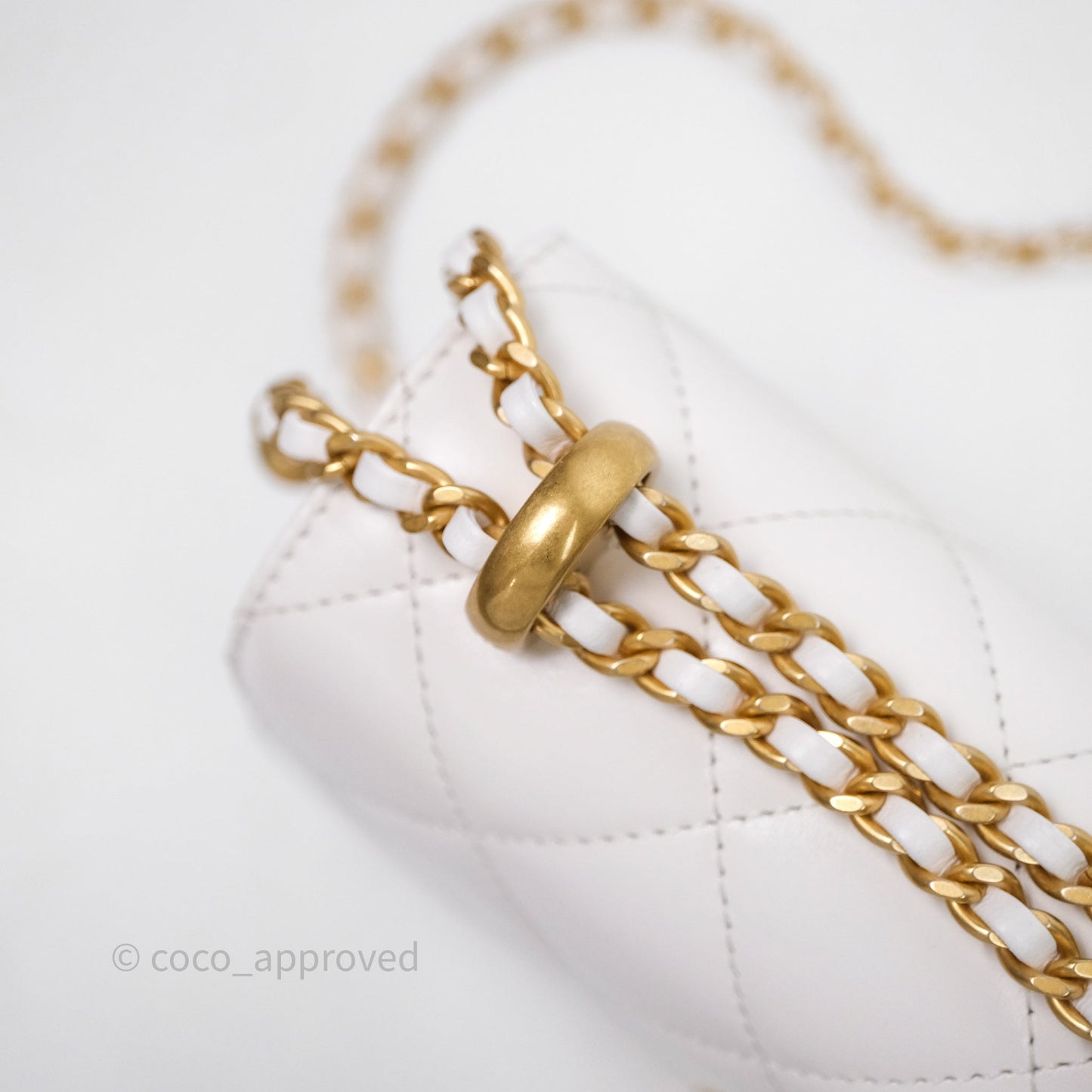 Chanel Mini Perfect Fit Adjustable Chain White Calfskin Aged Gold Hardware