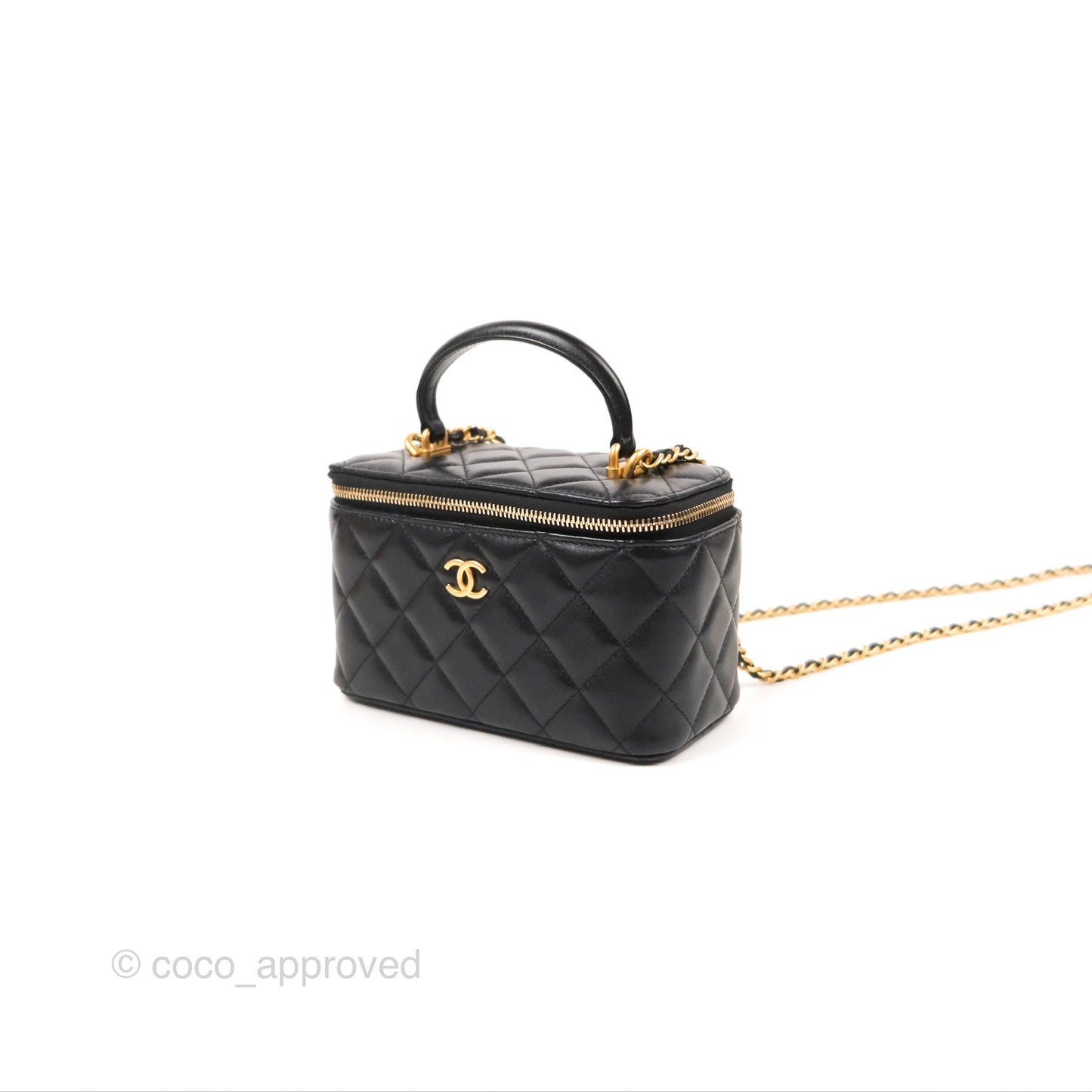 Chanel Vanity Rectangular Top Handle Black Lambskin Gold Hardware