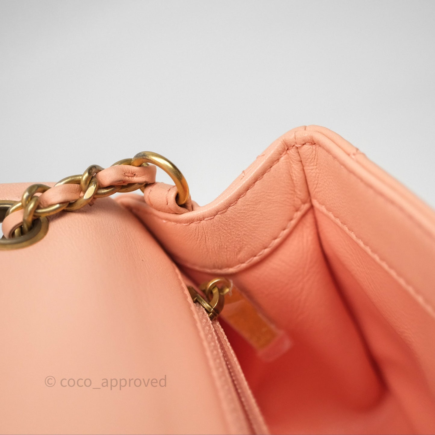 Chanel Mini Rectangular Pearl Crush Quilted Peach Lambskin Aged Gold Hardware