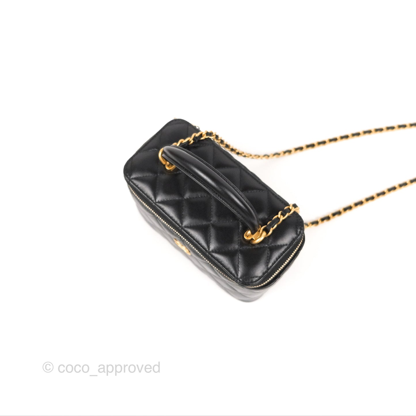 Chanel Vanity Rectangular Top Handle Black Lambskin Gold Hardware