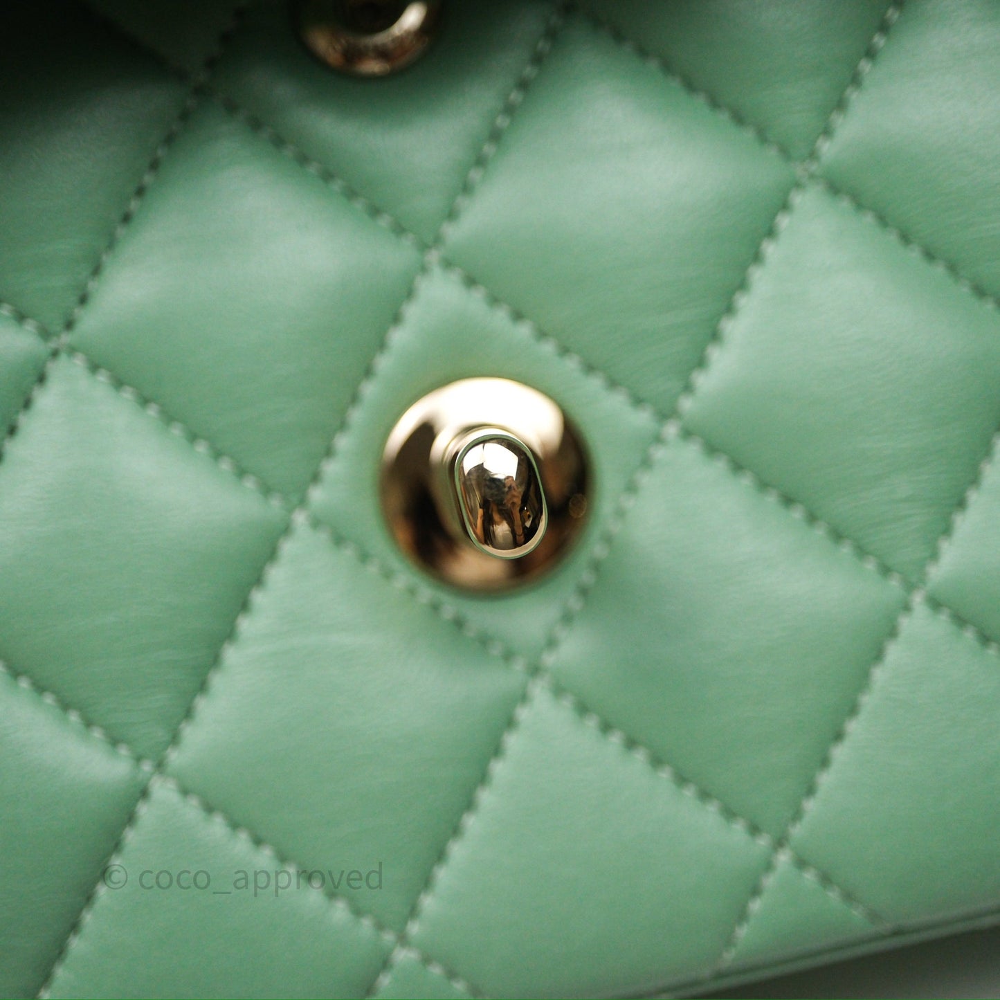 Chanel Small Classic Flap Quilted Mint Green Lambskin Gold Hardware