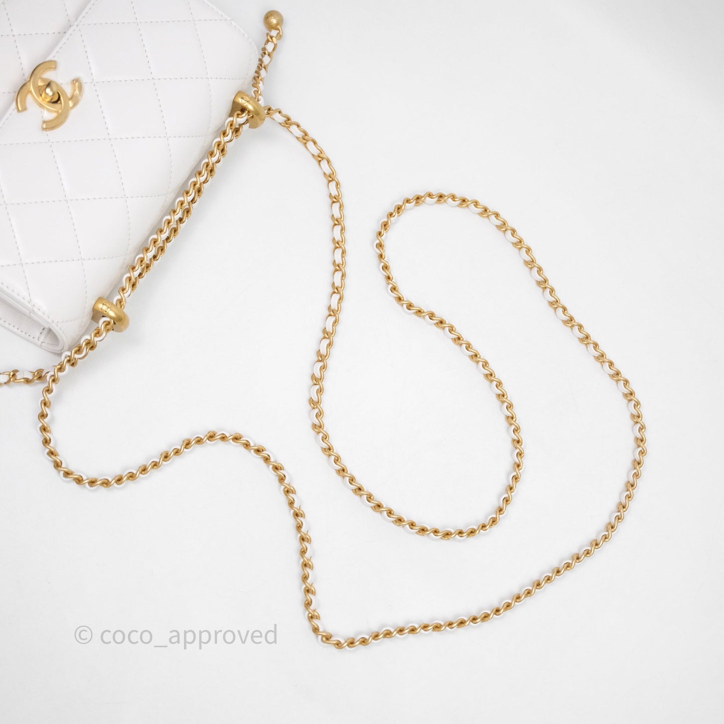 Chanel Mini Perfect Fit Adjustable Chain White Calfskin Aged Gold Hardware