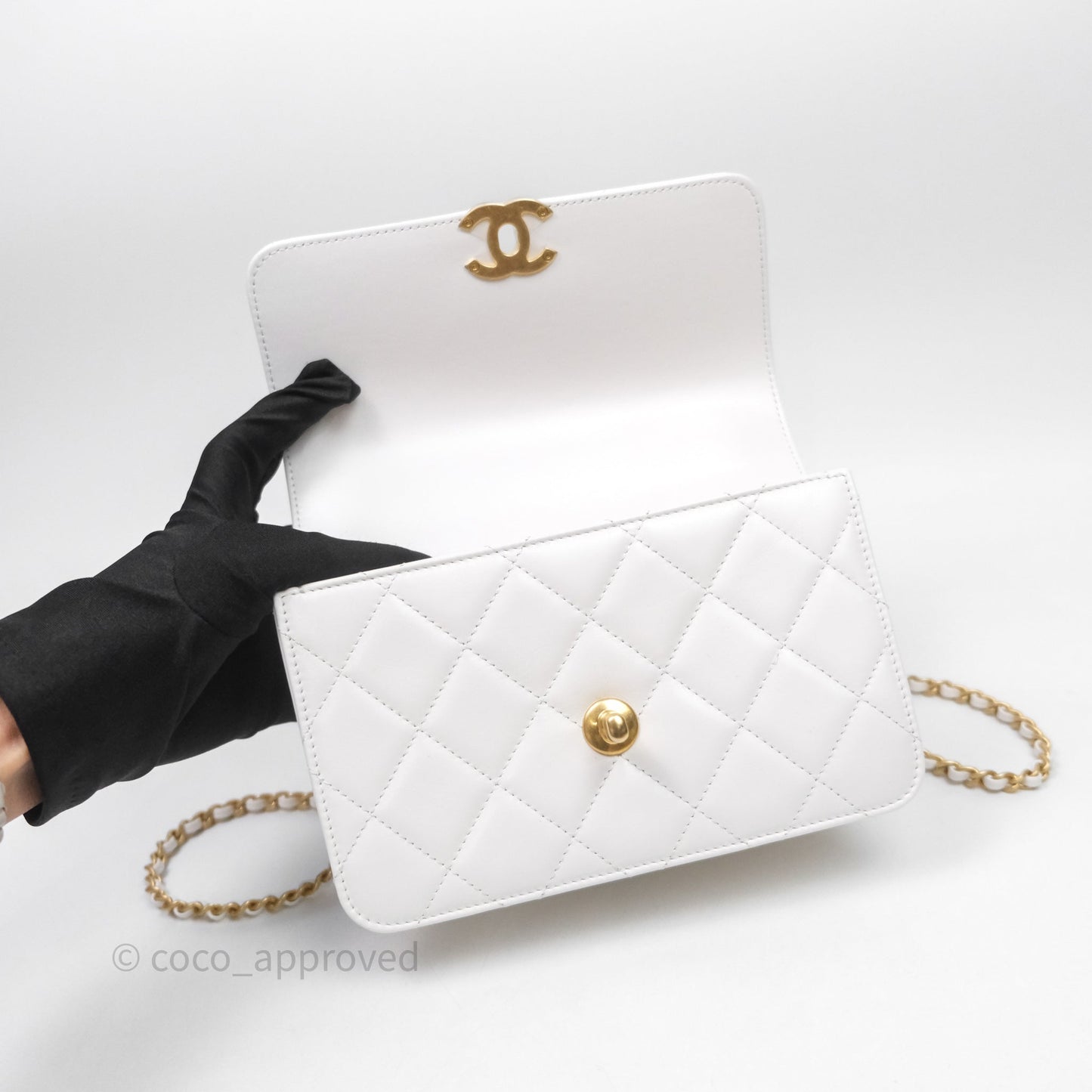 Chanel Mini Perfect Fit Adjustable Chain White Calfskin Aged Gold Hardware