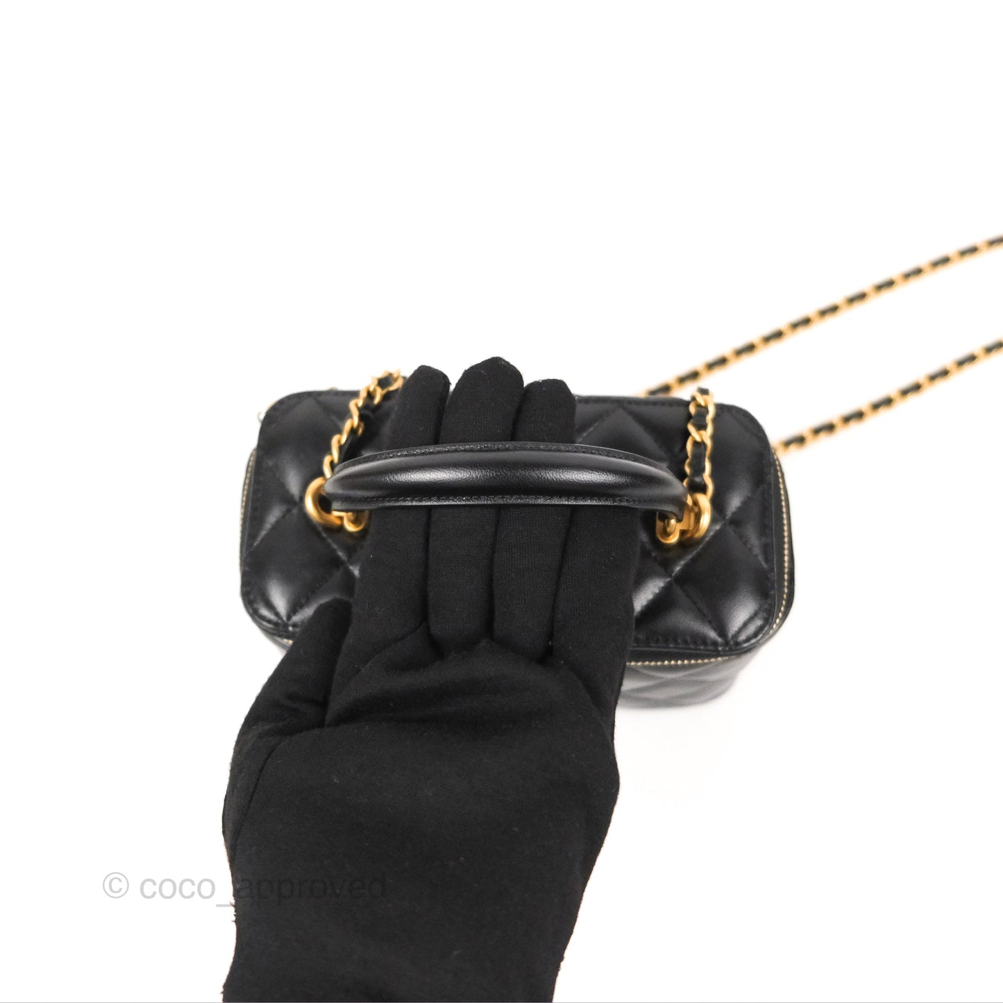 Chanel Vanity Rectangular Top Handle Black Lambskin Gold Hardware