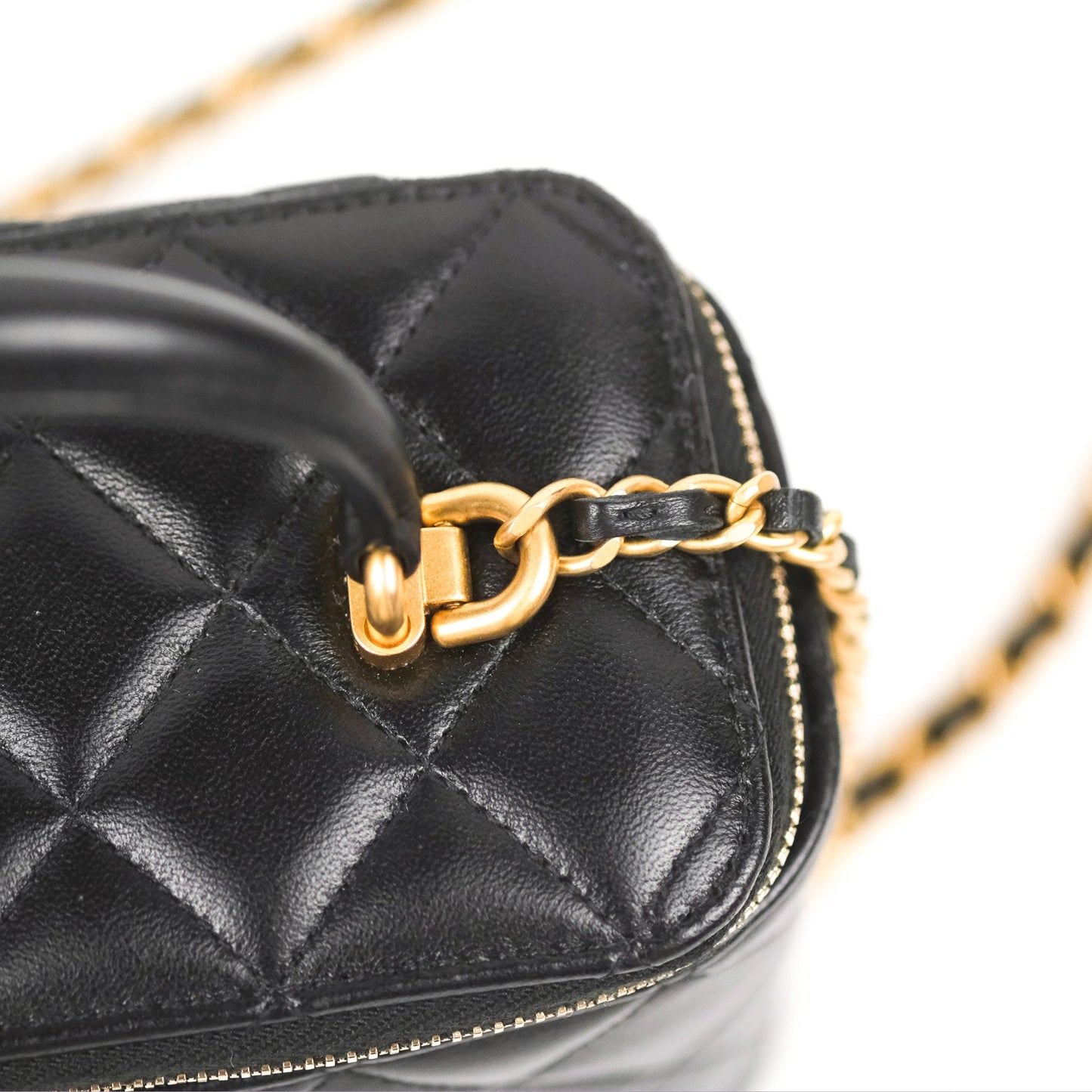 Chanel Vanity Rectangular Top Handle Black Lambskin Gold Hardware