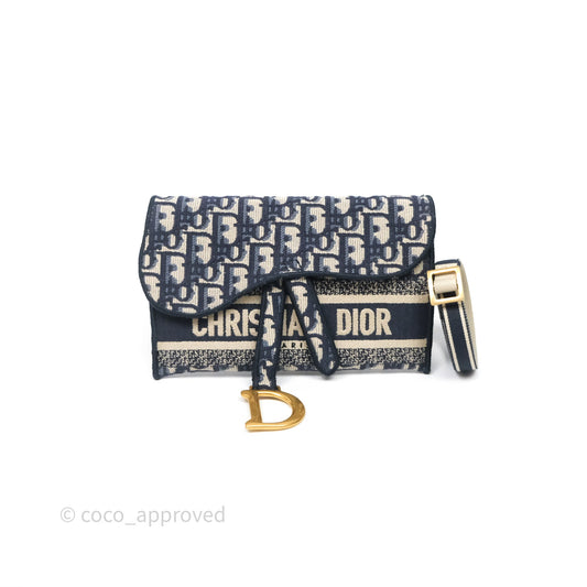 Christian Dior Navy Oblique Slim Saddle Pouch