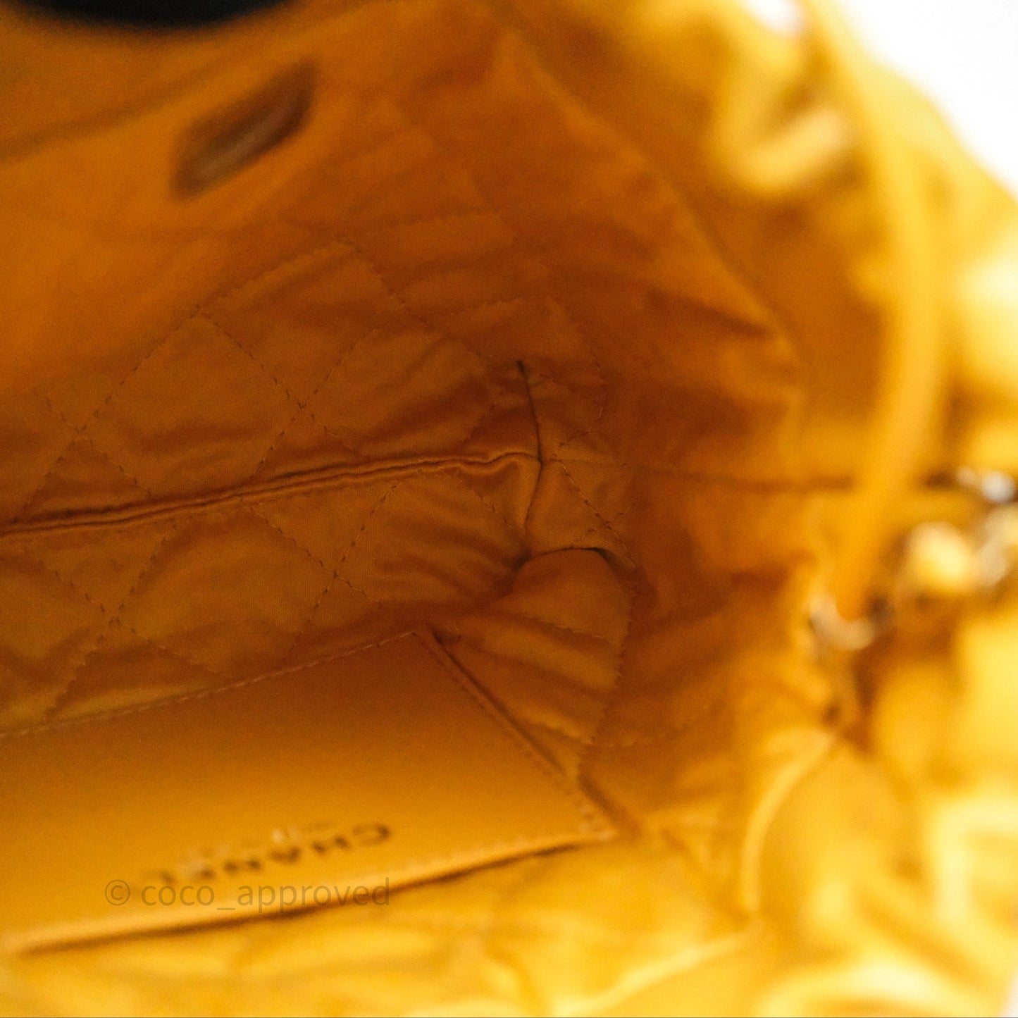Chanel 22 Mini Bag Mustard Yellow Crumpled Calfskin Aged Gold Hardware