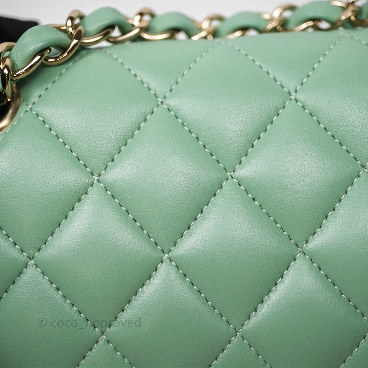 Chanel Small Classic Flap Quilted Mint Green Lambskin Gold Hardware