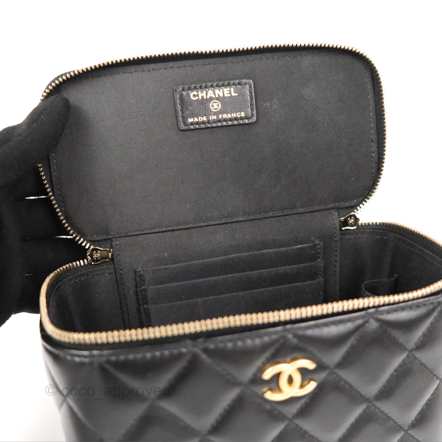 Chanel Vanity Rectangular Top Handle Black Lambskin Gold Hardware