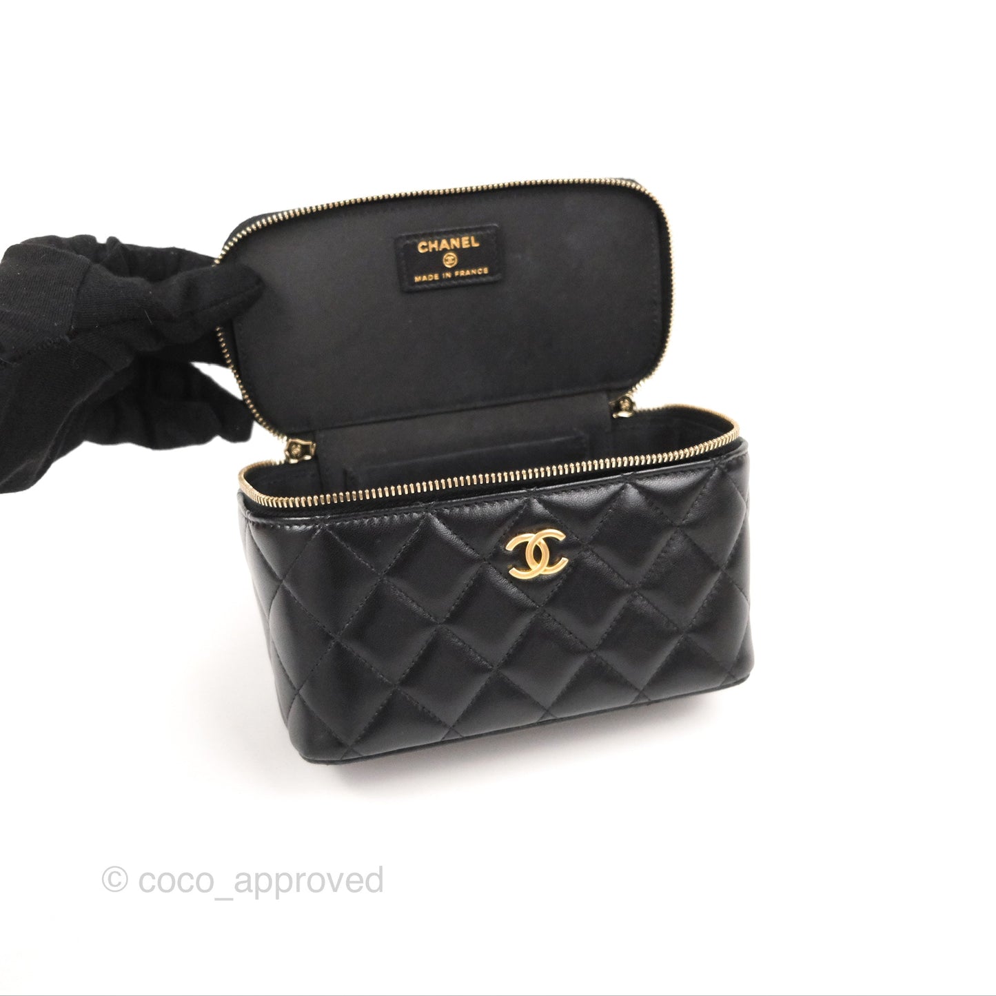 Chanel Vanity Rectangular Top Handle Black Lambskin Gold Hardware