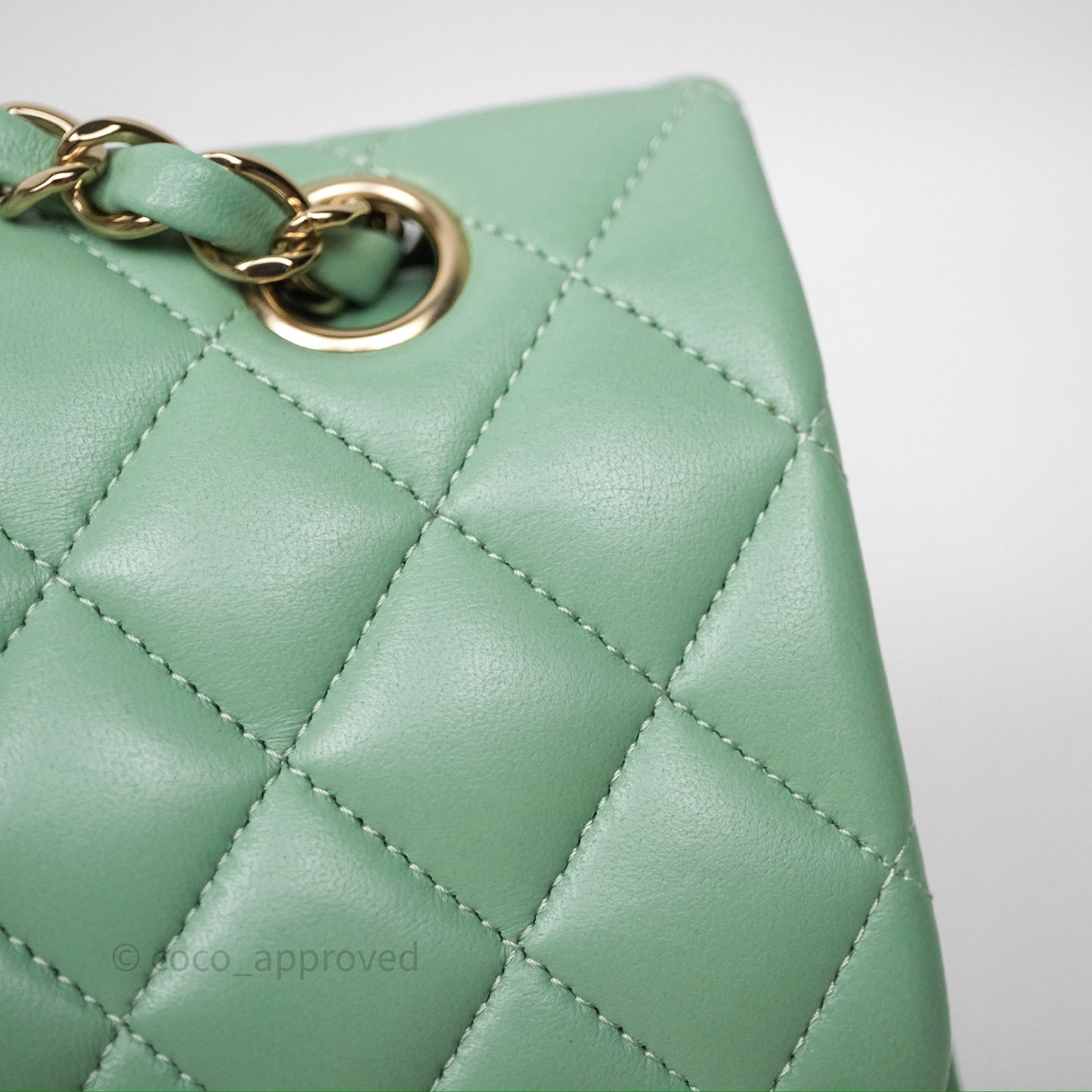 Chanel Small Classic Flap Quilted Mint Green Lambskin Gold Hardware
