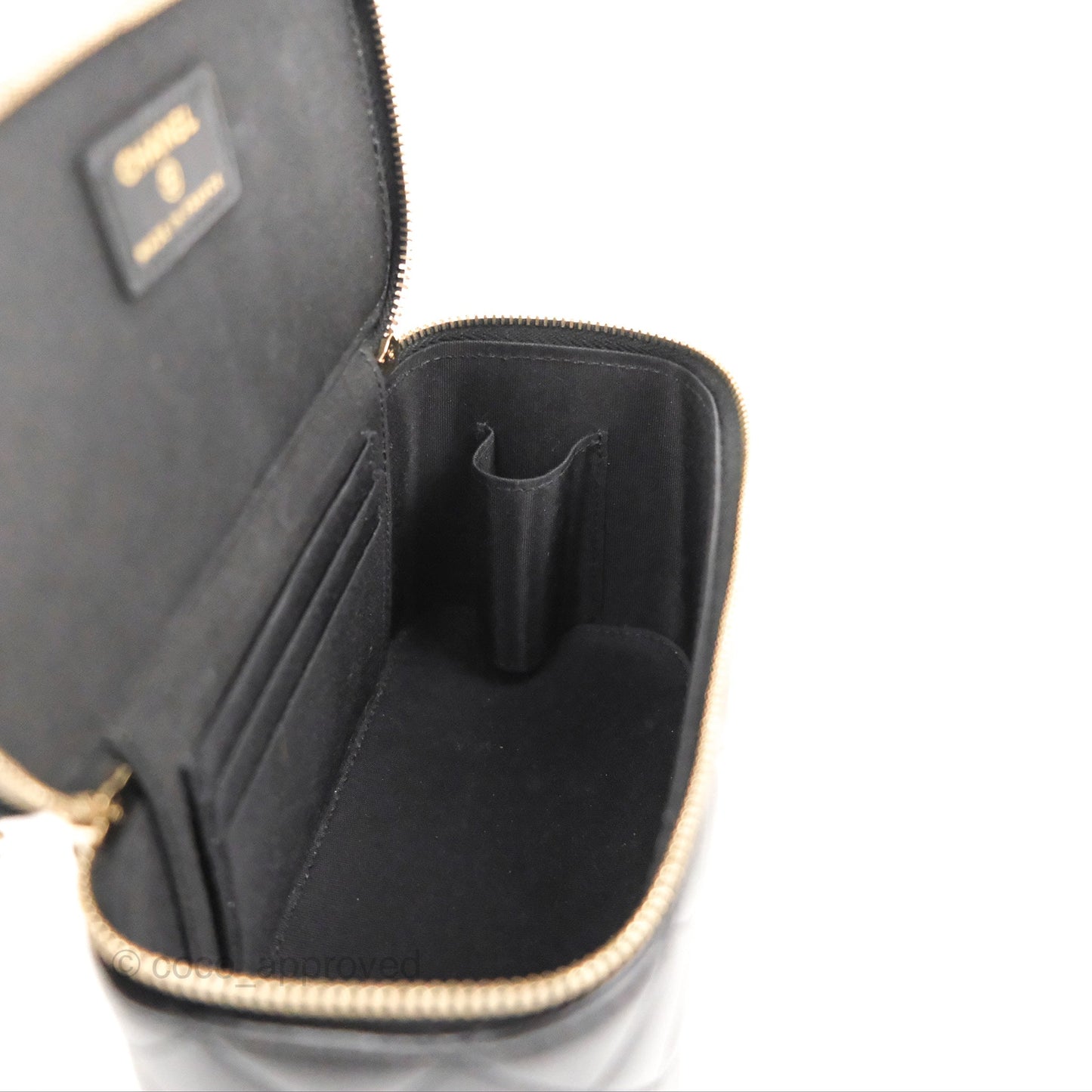 Chanel Vanity Rectangular Top Handle Black Lambskin Gold Hardware
