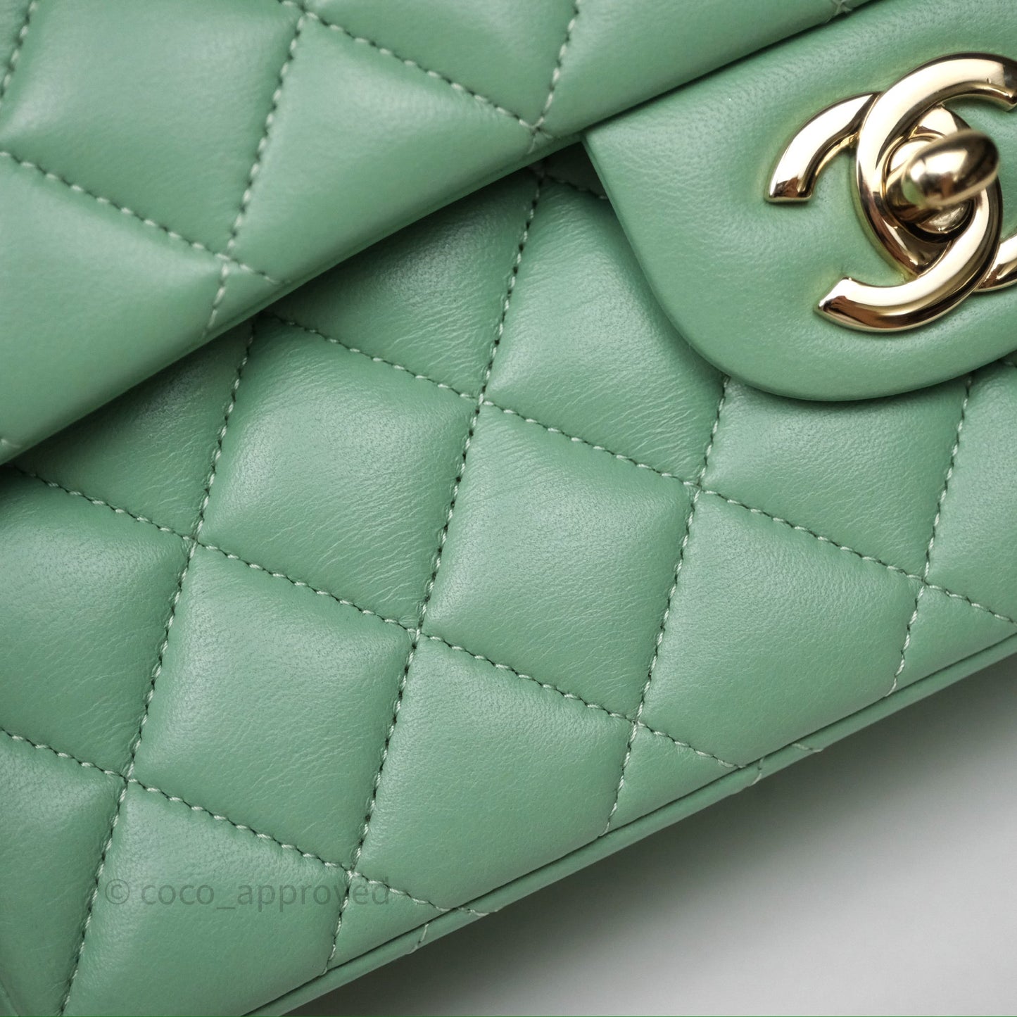 Chanel Small Classic Flap Quilted Mint Green Lambskin Gold Hardware