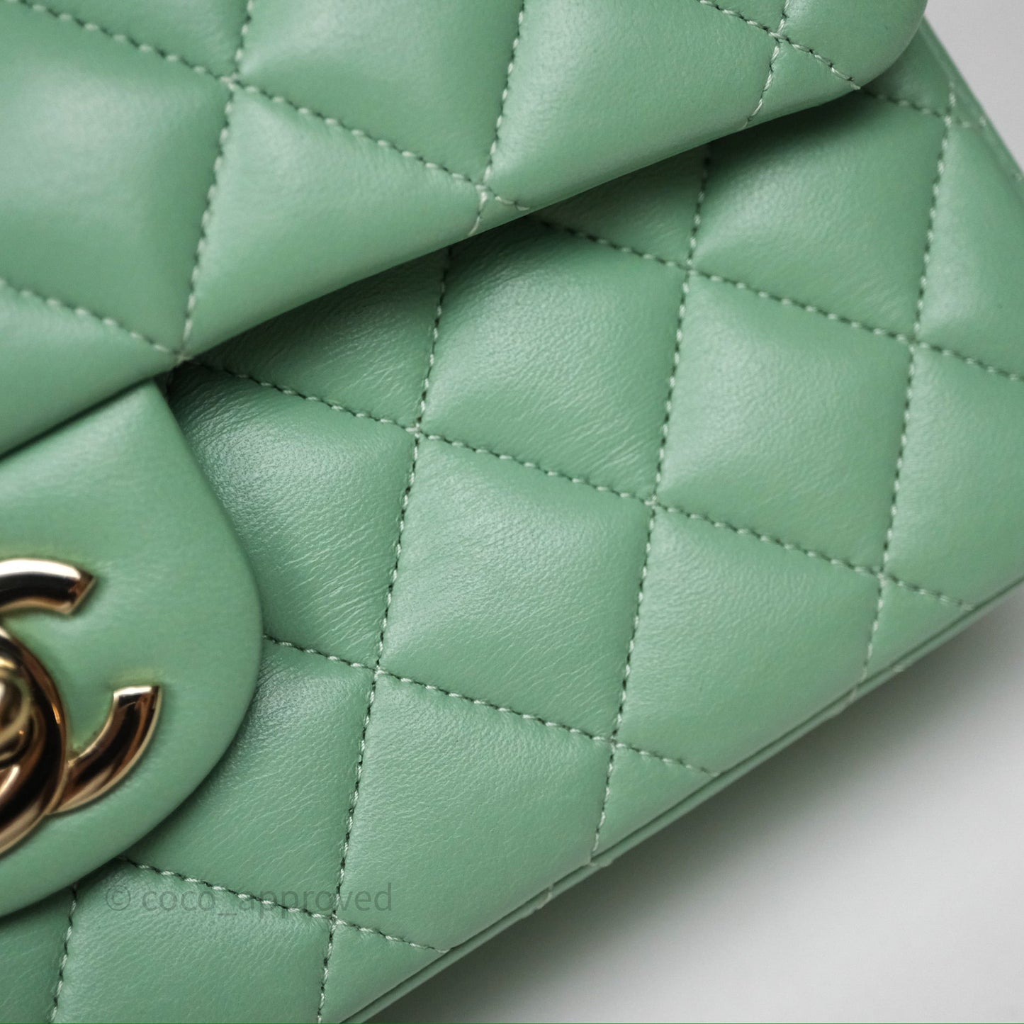 Chanel Small Classic Flap Quilted Mint Green Lambskin Gold Hardware