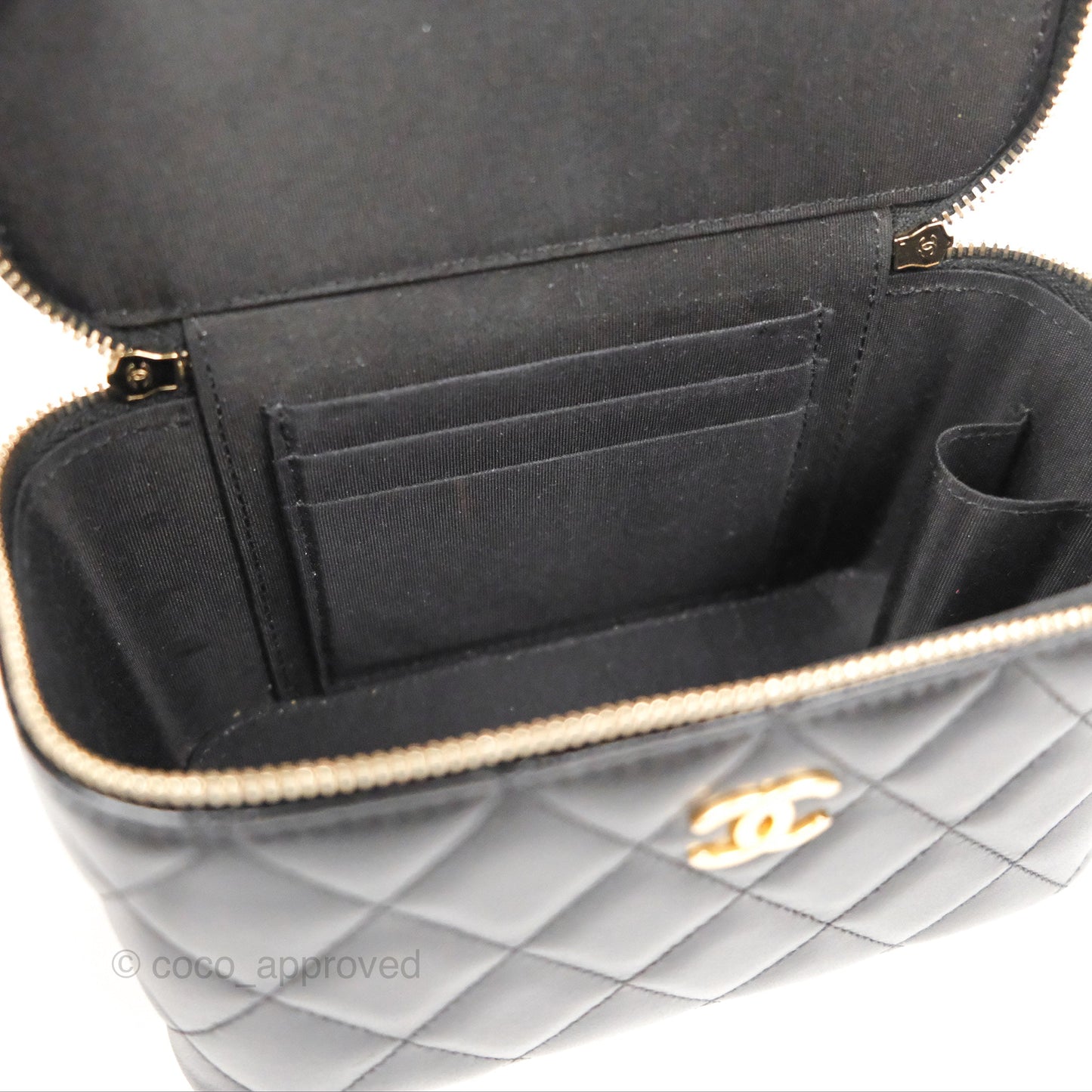 Chanel Vanity Rectangular Top Handle Black Lambskin Gold Hardware