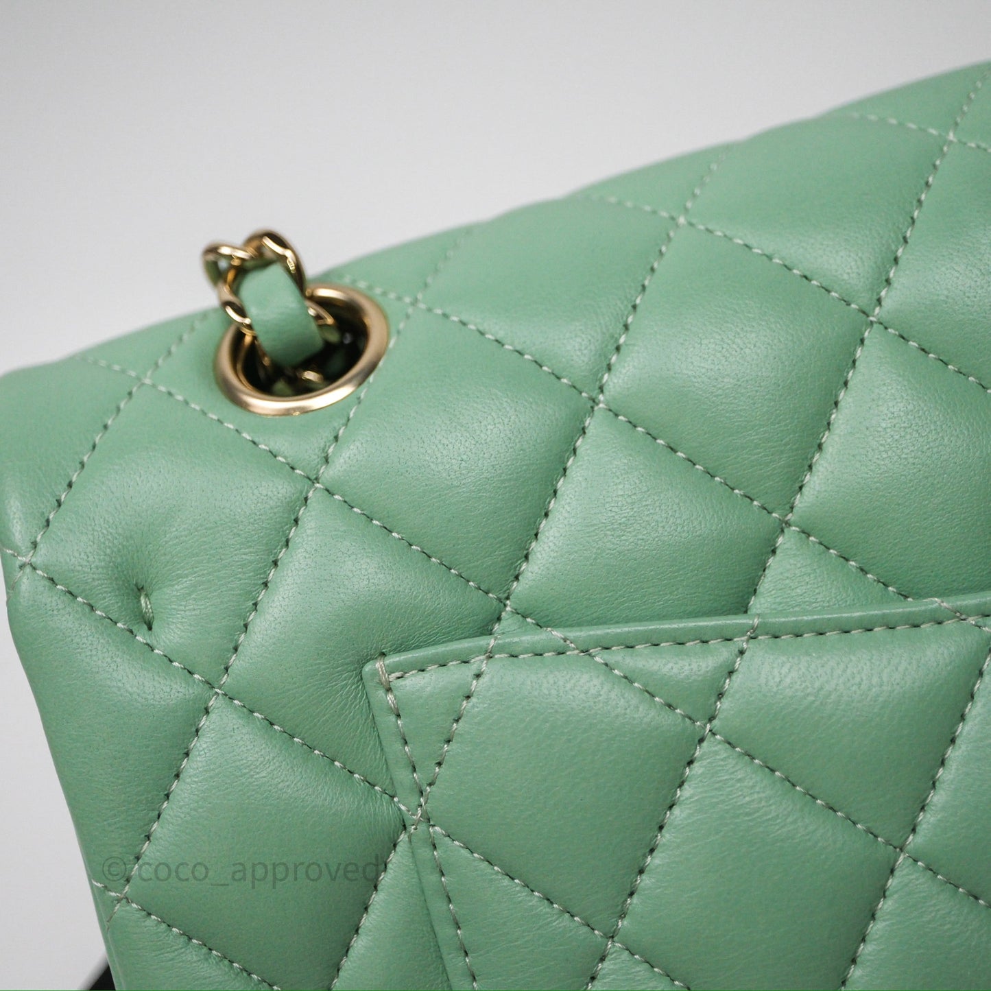 Chanel Small Classic Flap Quilted Mint Green Lambskin Gold Hardware