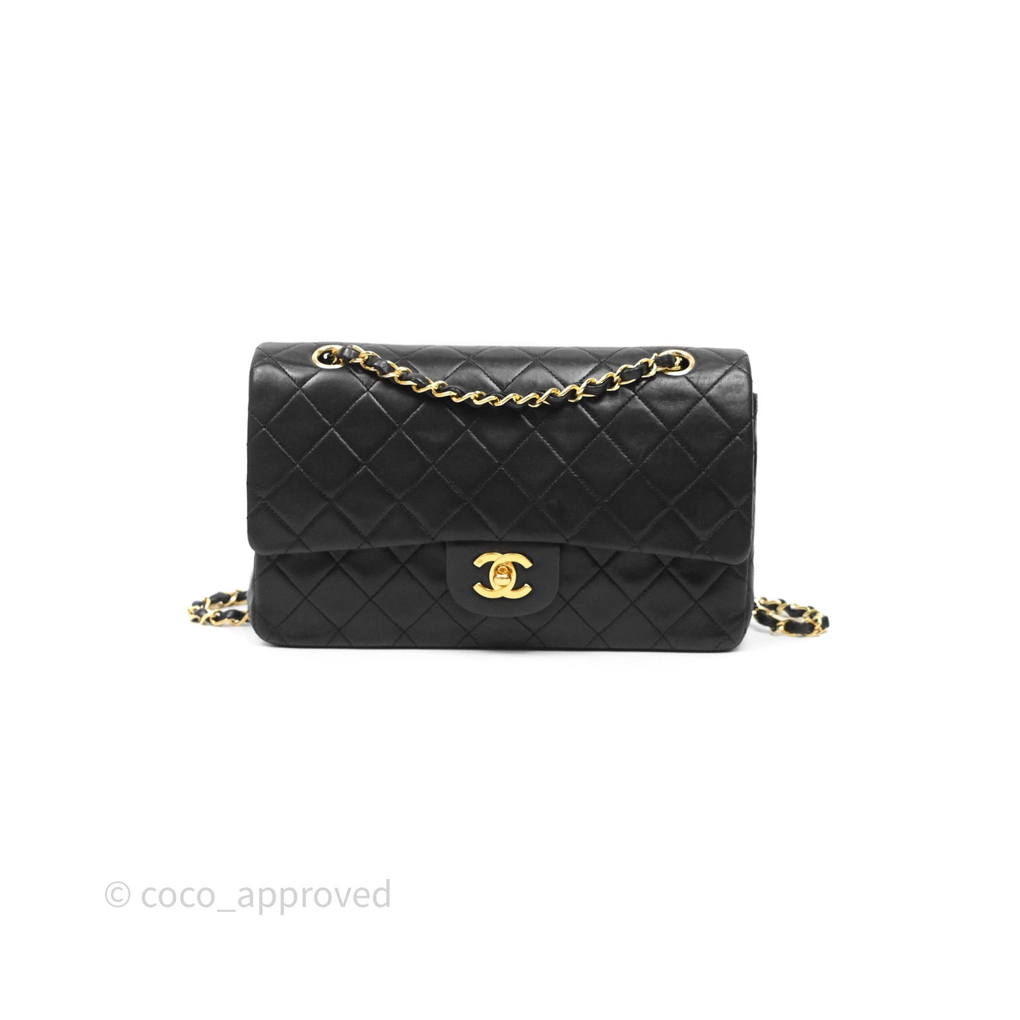 Chanel Vintage M/L Lambskin Medium Double Flap Bag Black 24K Gold Hardware