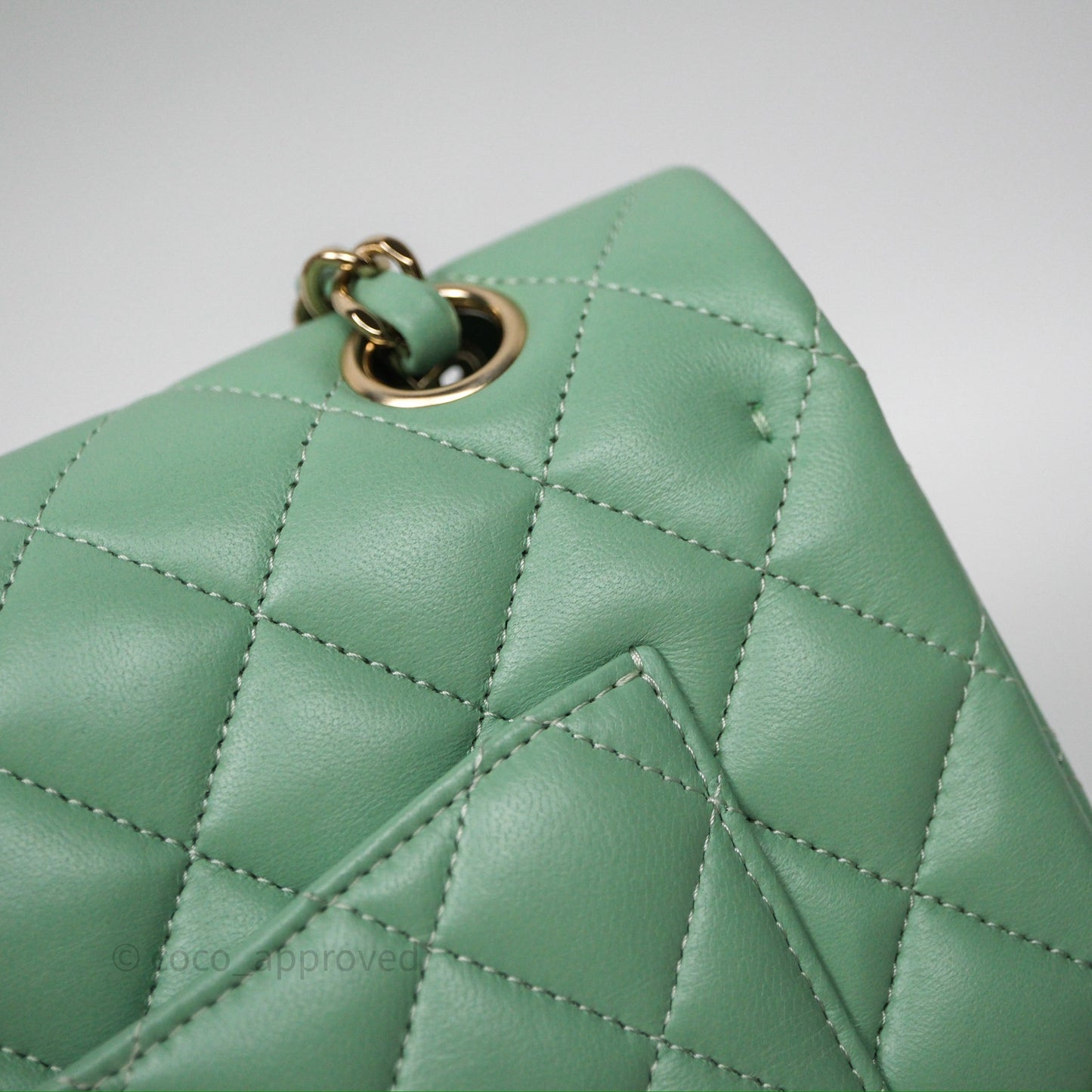 Chanel Small Classic Flap Quilted Mint Green Lambskin Gold Hardware