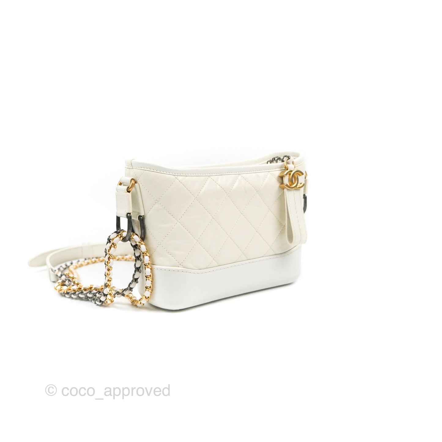 Chanel Quilted Small Gabrielle Hobo White Aged Calfskin Mixed Hardware