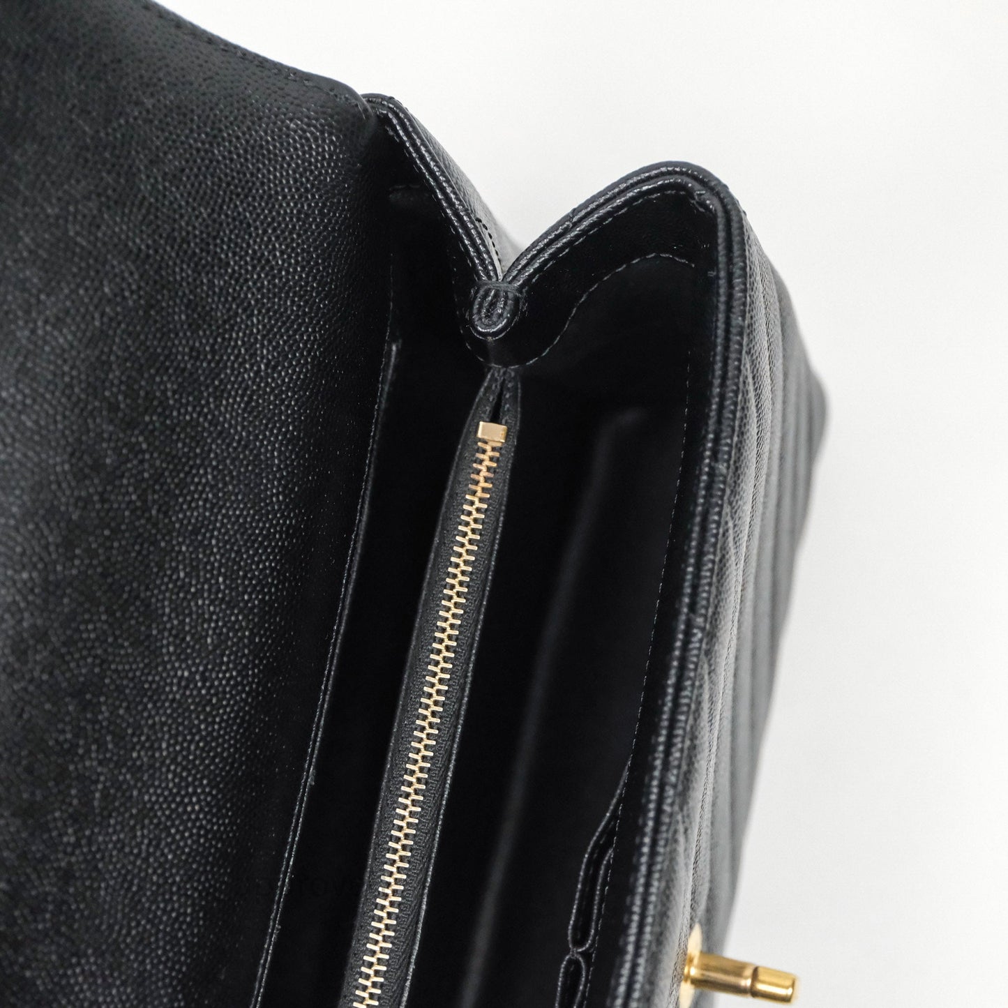 Chanel Medium Quilted Coco Handle Chevron Black Caviar Aged Gold Hardware Lizard Handle