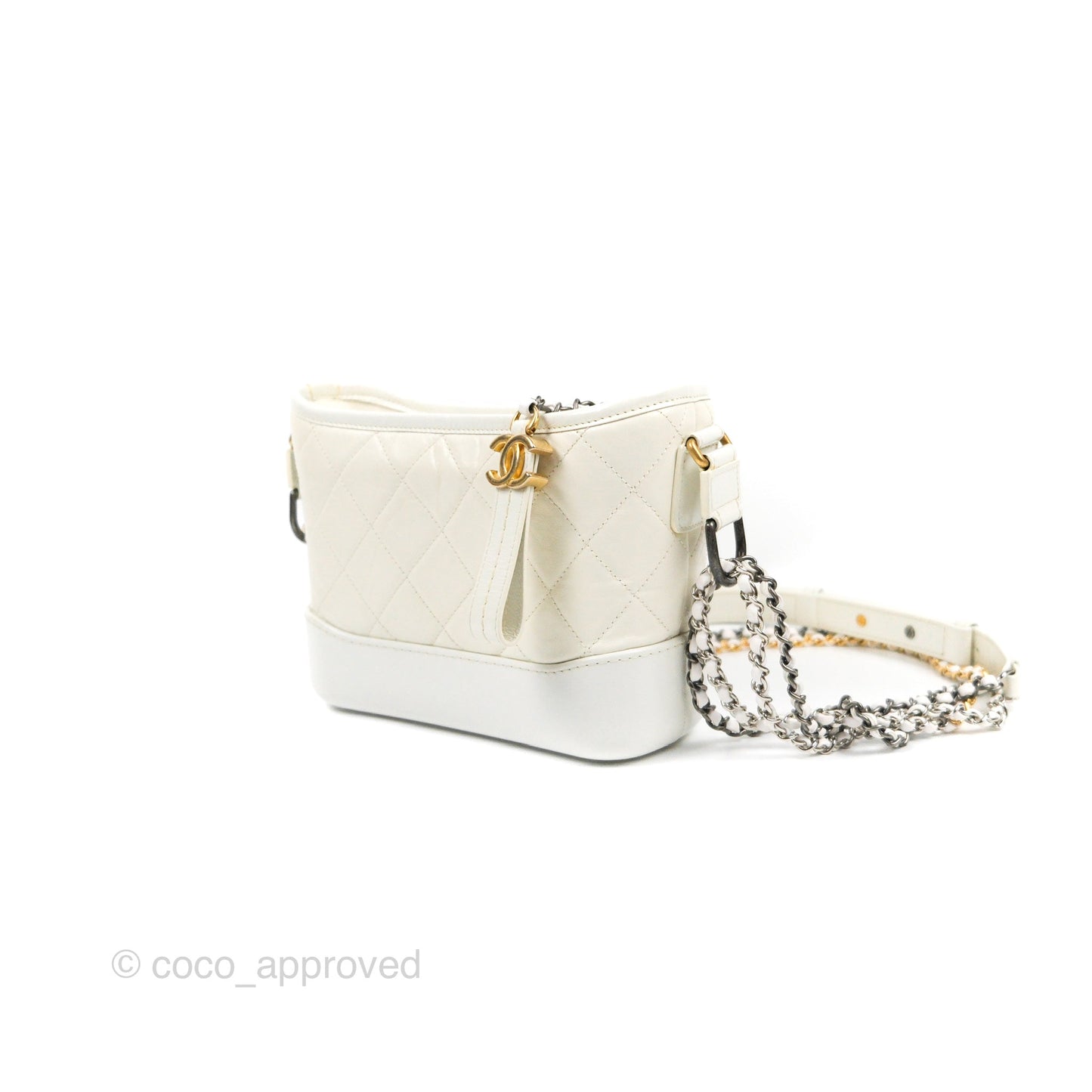 Chanel Quilted Small Gabrielle Hobo White Aged Calfskin Mixed Hardware