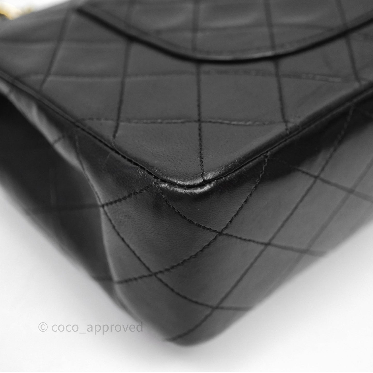 Chanel Vintage M/L Lambskin Medium Double Flap Bag Black 24K Gold Hardware