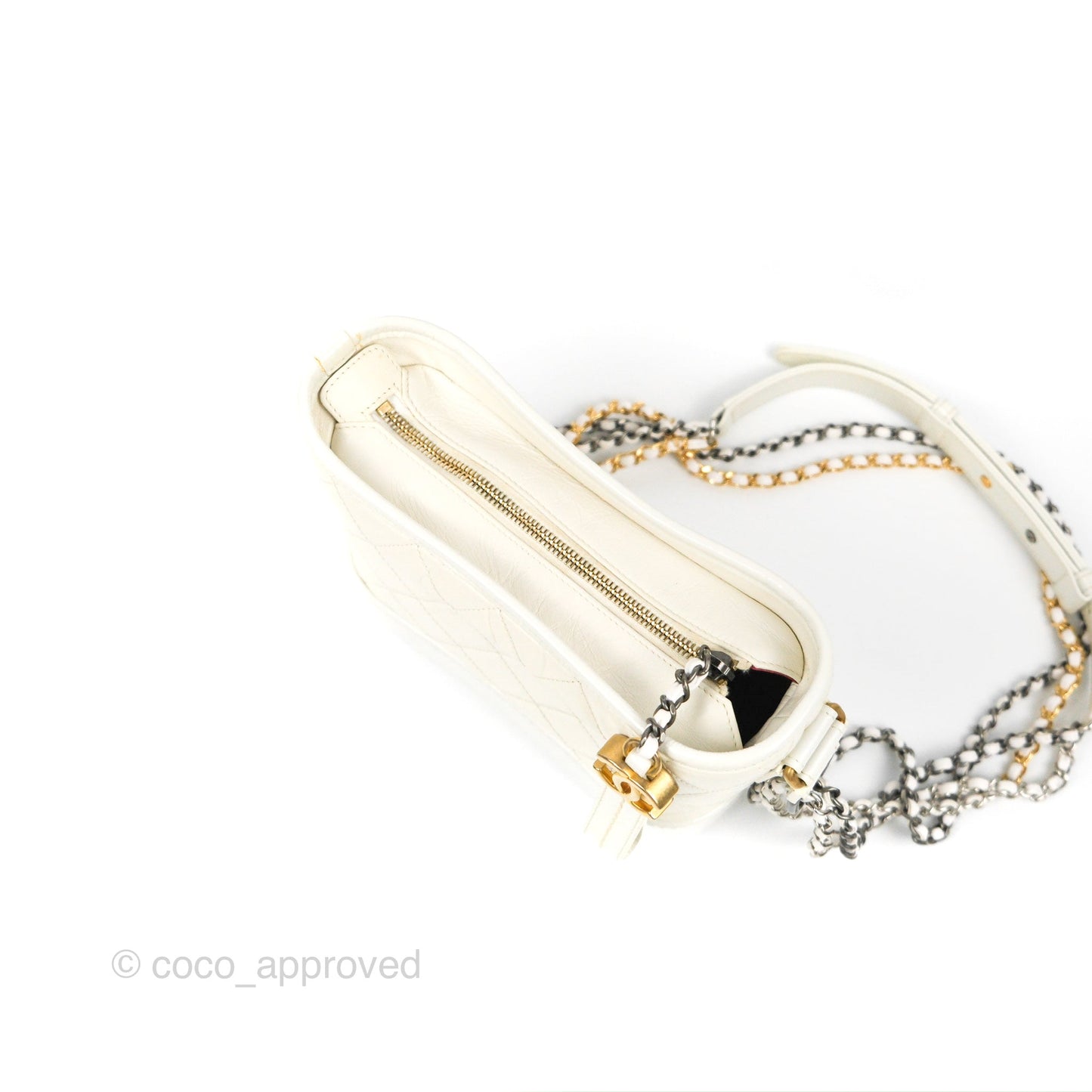 Chanel Quilted Small Gabrielle Hobo White Aged Calfskin Mixed Hardware